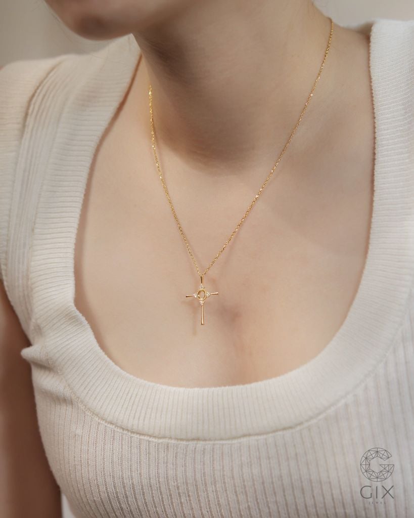  Vòng cổ mặt thánh giá nam nữ bạc 925 Gix Jewel xi vàng 18k đính đá CZ cao cấp TBBDC118 