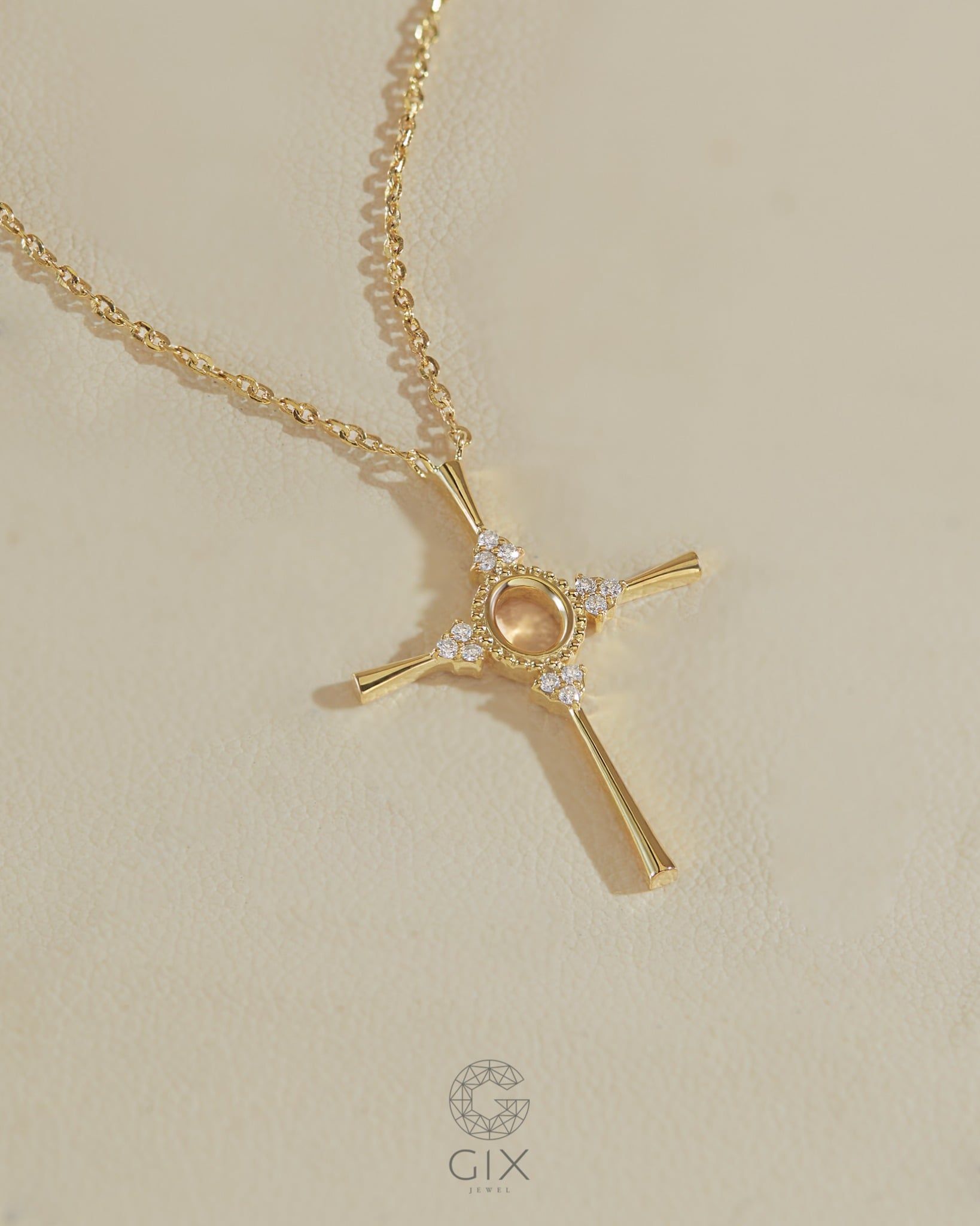  Vòng cổ mặt thánh giá nam nữ bạc 925 Gix Jewel xi vàng 18k đính đá CZ cao cấp TBBDC118 