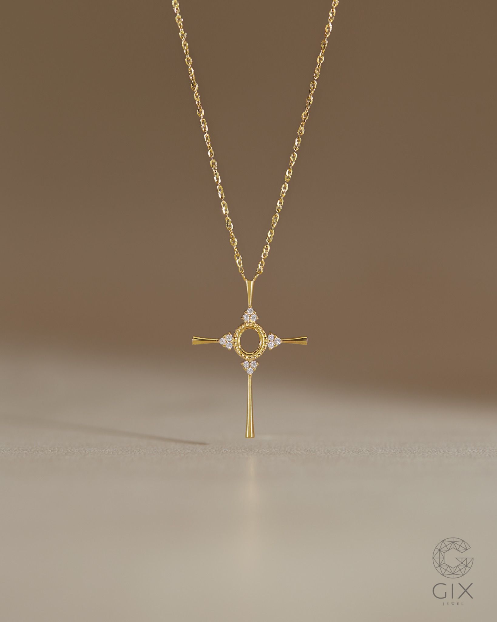  Vòng cổ mặt thánh giá nam nữ bạc 925 Gix Jewel xi vàng 18k đính đá CZ cao cấp TBBDC118 
