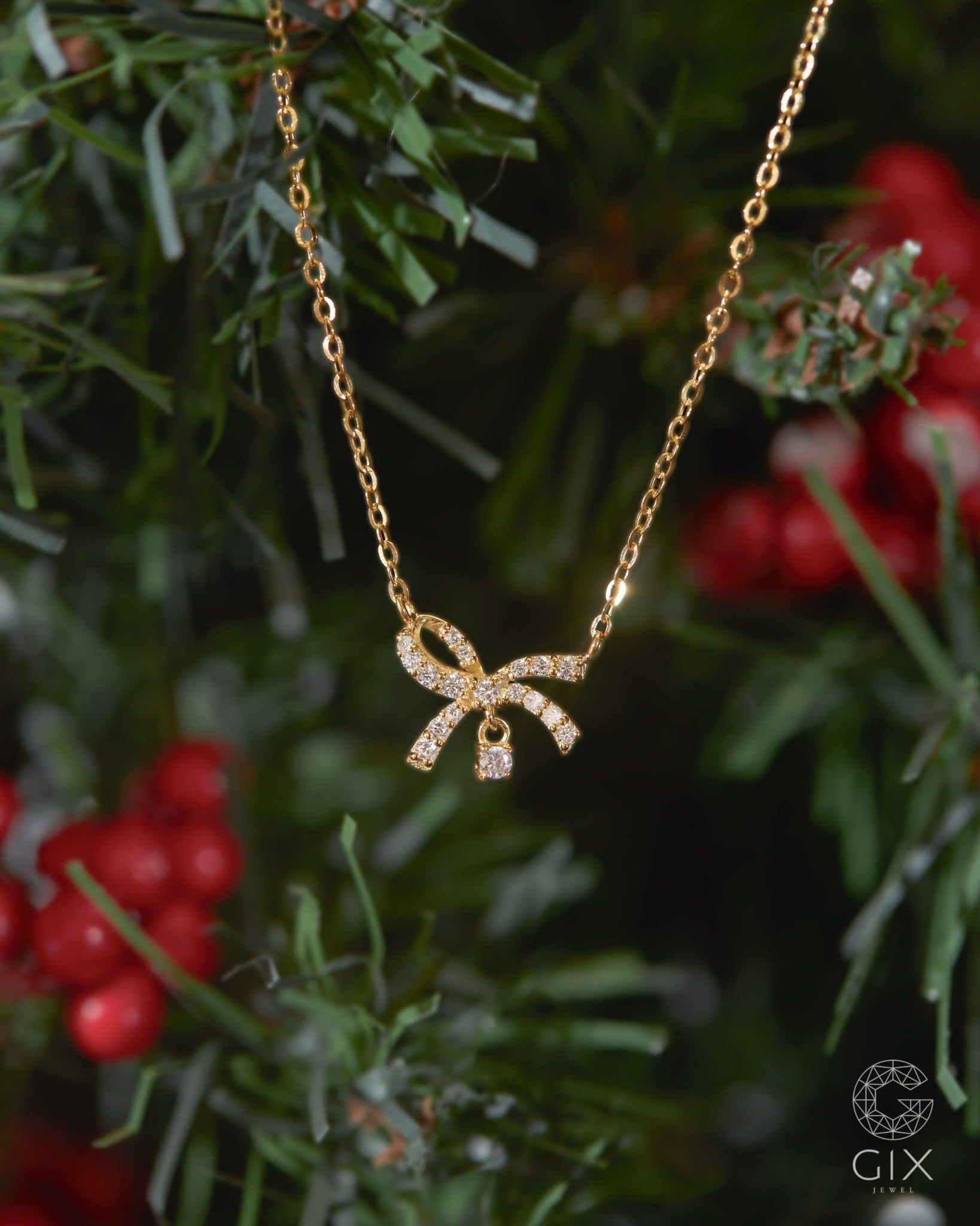  Dây chuyền nơ cho nữ vàng hồng đẹp đính đá cao cấp | Gix Jewelry 