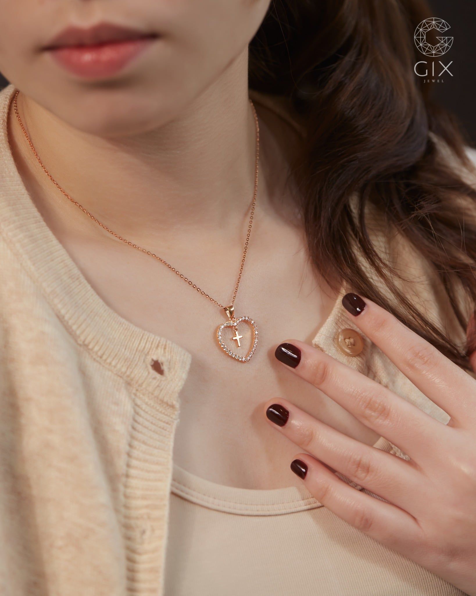  Dây chuyền trái tim lồng thánh giá vàng 18k bạc s925 đẹp | Gixjewel 