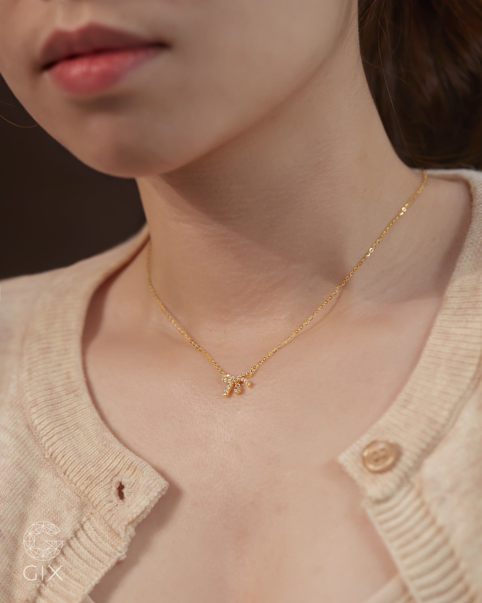  Dây chuyền nơ cho nữ vàng hồng đẹp đính đá cao cấp | Gix Jewelry 
