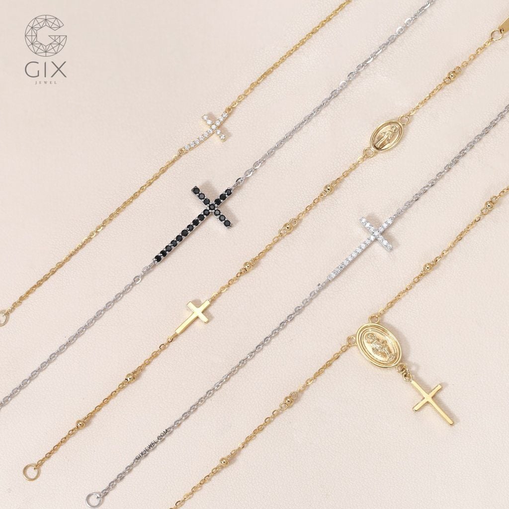  Lắc bạc mạ vàng thánh giá đính đá Cz Gix Jewel LT07 