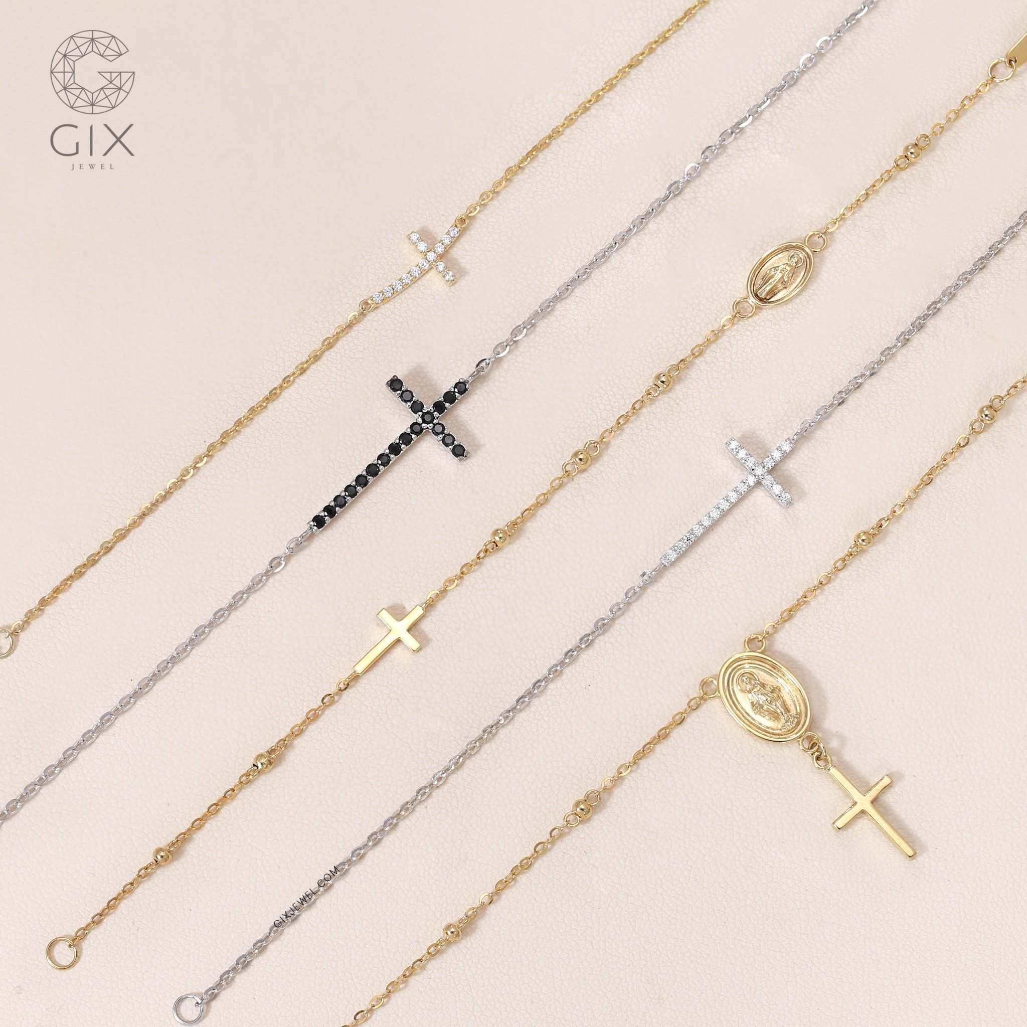 Lắc bạc mạ vàng thánh giá đính đá Cz Gix Jewel LT07 