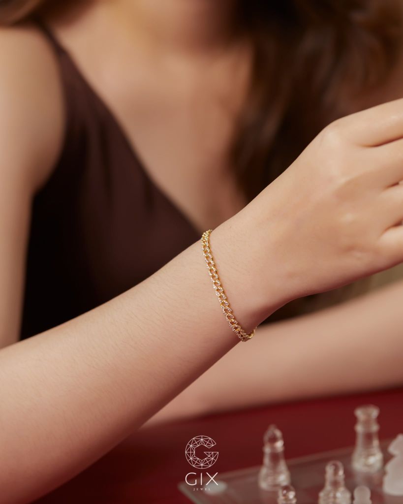  Lắc tay khoen lật vàng tây đính đá sang trọng cho nam nữ | Gix Jewel 