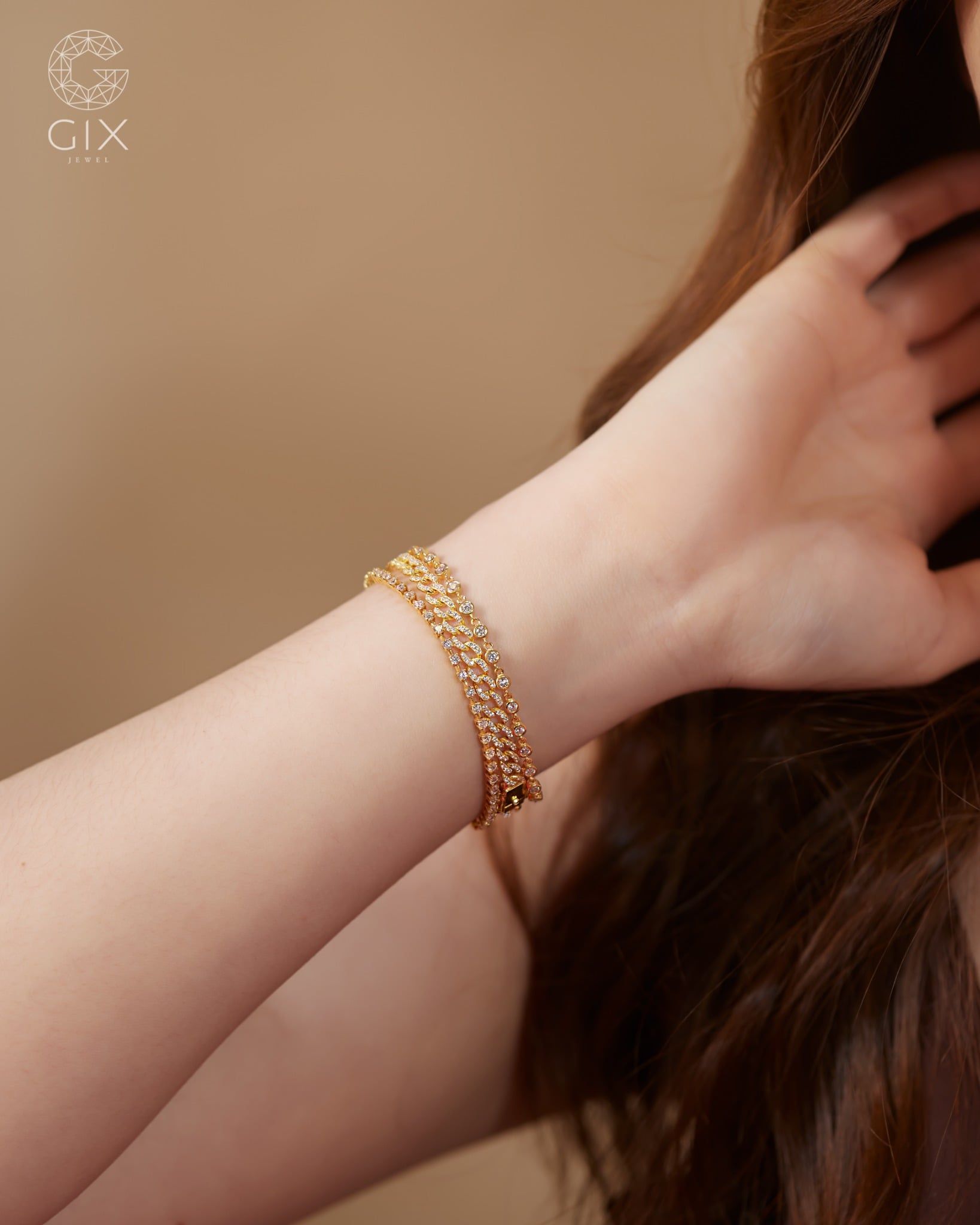  Lắc tay khoen lật vàng tây đính đá sang trọng cho nam nữ | Gix Jewel 