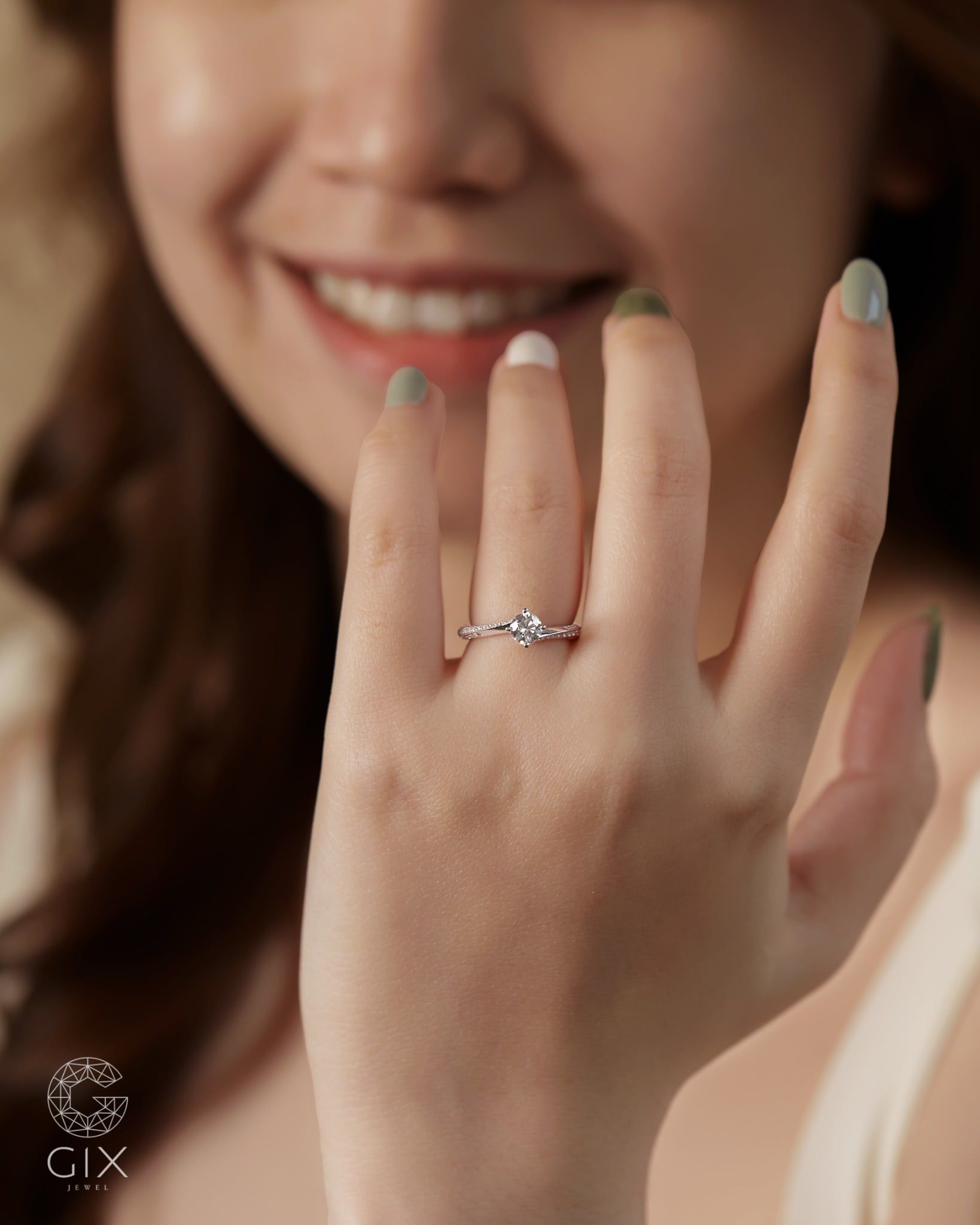  Nhẫn cầu hôn Twist vàng tây 18k đính kim cương | Gix Jewel 