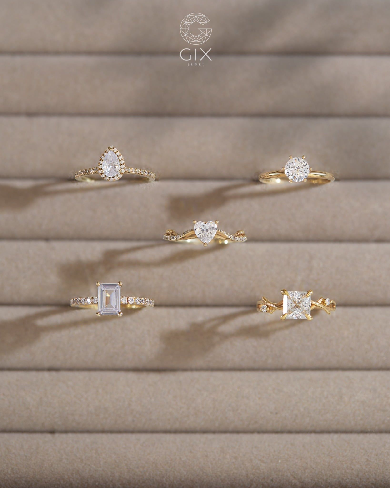  Nhẫn cầu hôn nữ vàng 18k dáng Halo đính kim cương Pear | Gixjewel 