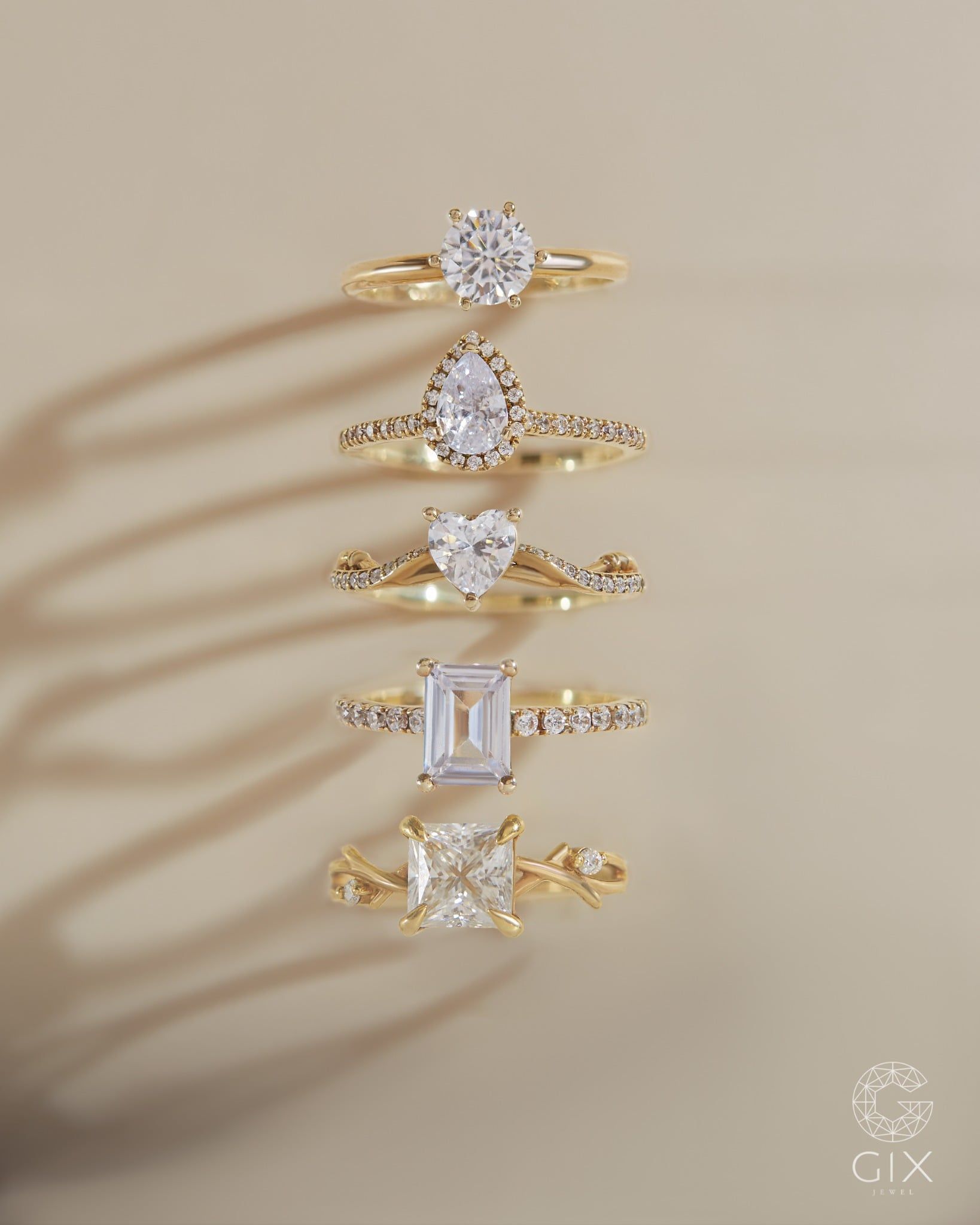  Nhẫn cầu hôn nữ vàng 18k dáng Halo đính kim cương Pear | Gixjewel 