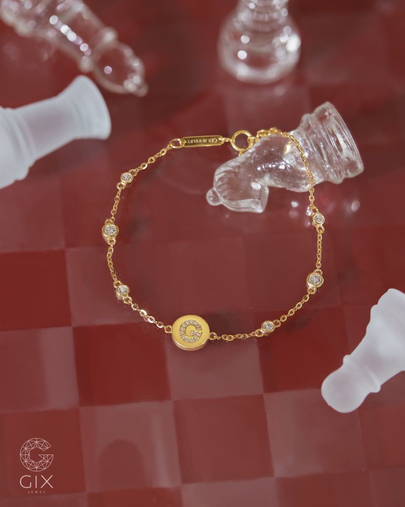  Lắc tay đơn giản cho nữ sợi mảnh gắn bi tròn khắc chữ | Gix Jewel 
