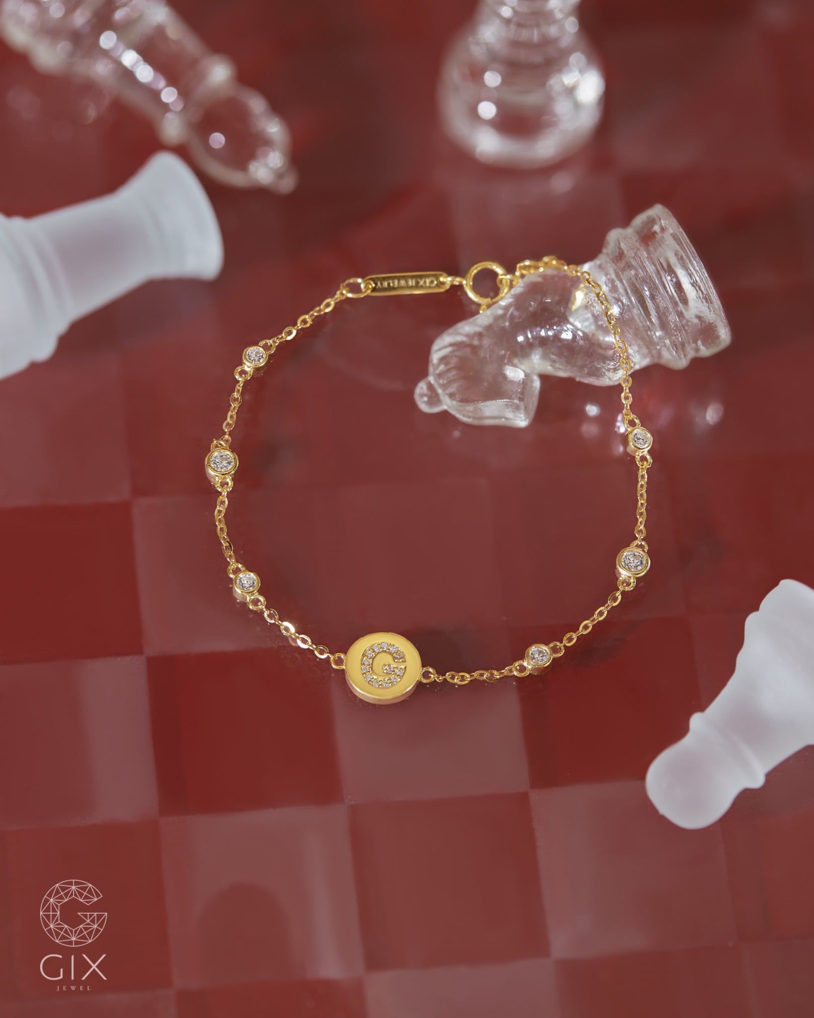  Lắc tay đơn giản cho nữ sợi mảnh gắn bi tròn khắc chữ | Gix Jewel 