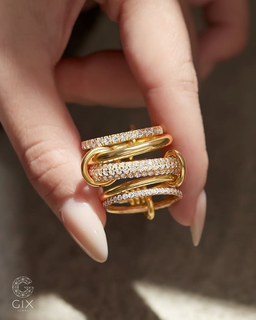  Nhẫn nữ vàng 18k & bạc đẹp xếp chồng nhiều lớp - Harmory Band | Gix Jewel 