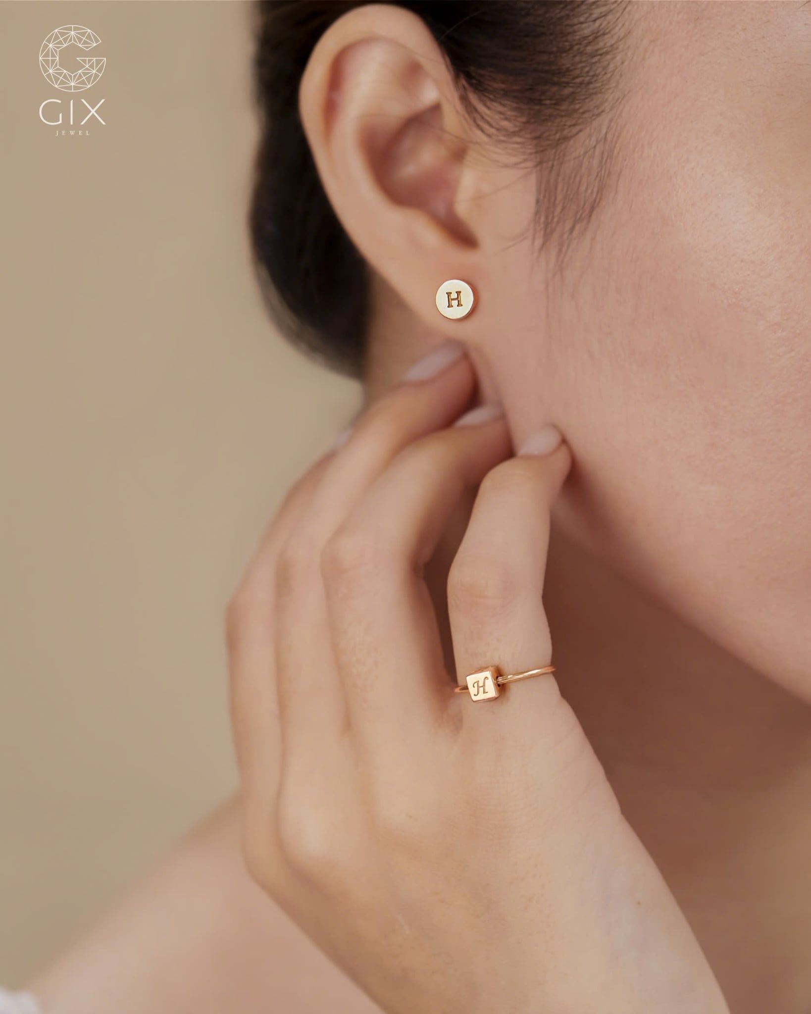  [CÓ SẴN] Nhẫn mặt rubik xoay vàng hồng 14k - ni 4 