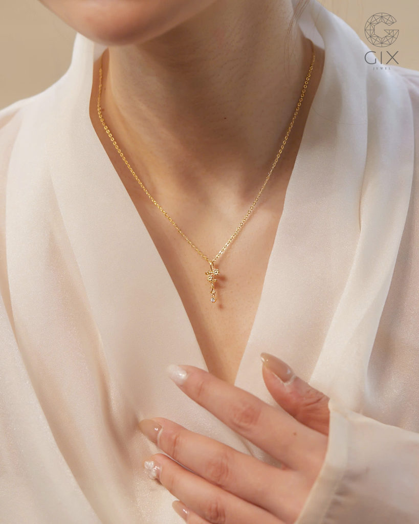  Dây chuyền chữ có hoa bạc 925 & vàng tây sợi mảnh - Name In Bloom | Gix Jewel 