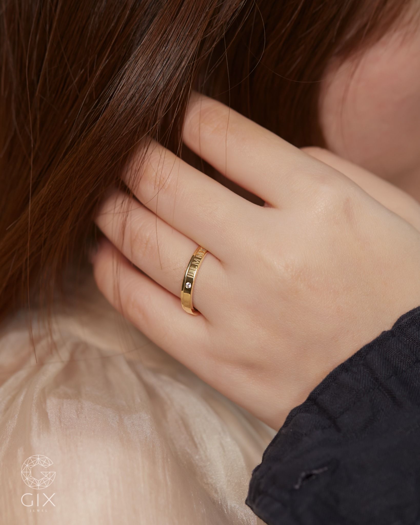  Nhẫn cưới vàng tây thiết kế khắc số la mã - GCR25050224 | Gix Jewel 