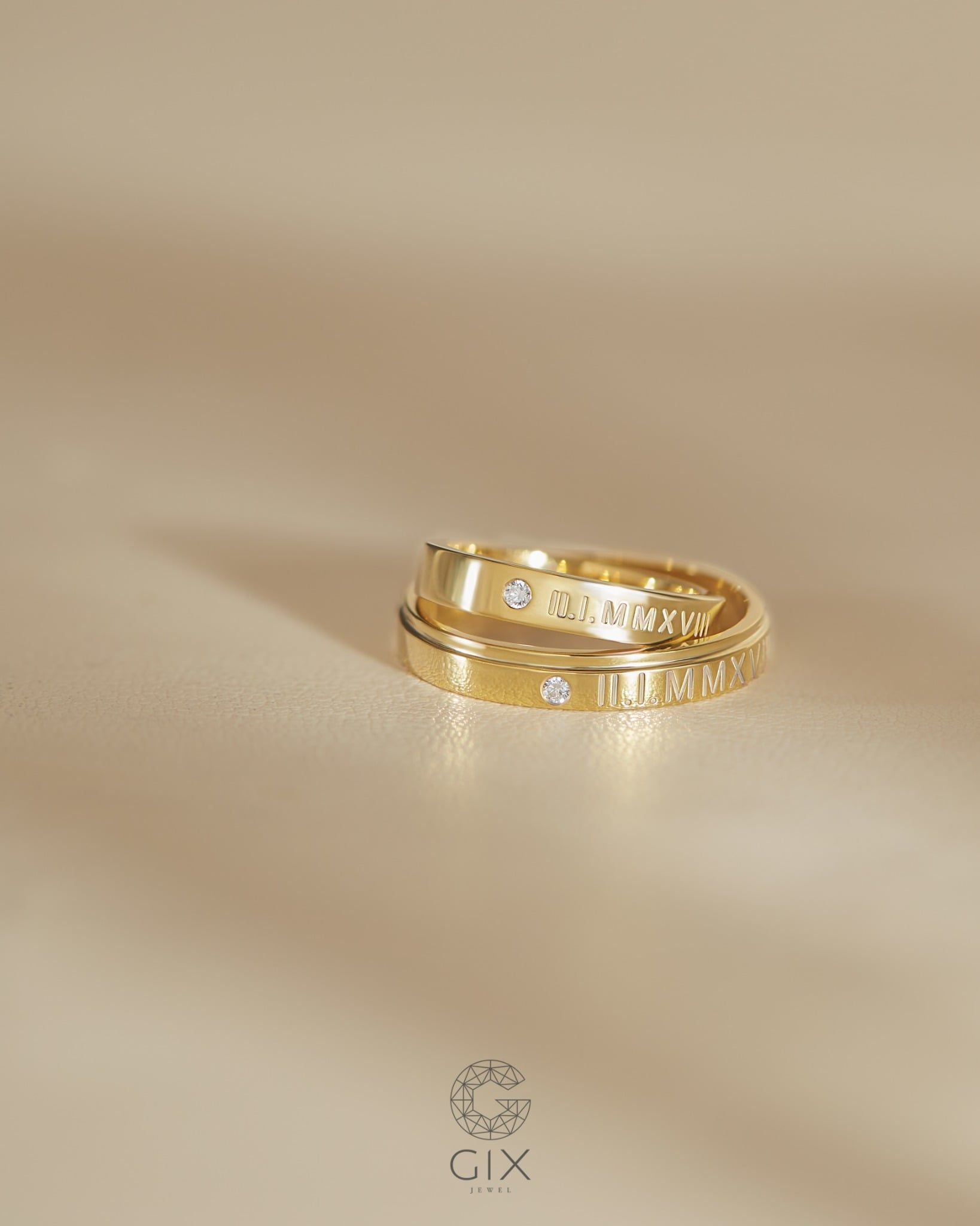  Nhẫn cưới vàng tây thiết kế khắc số la mã - GCR25050224 | Gix Jewel 