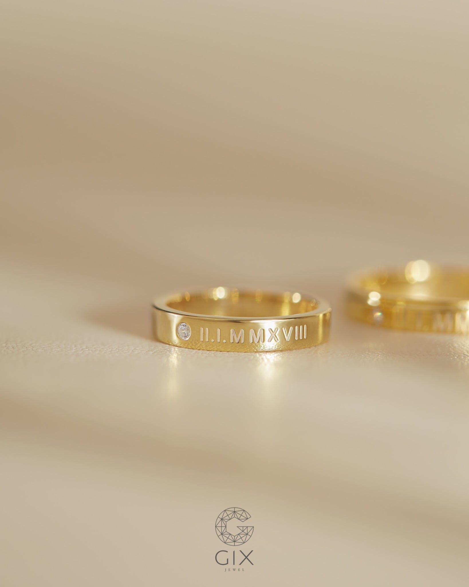  Nhẫn cưới vàng tây thiết kế khắc số la mã - GCR25050224 | Gix Jewel 