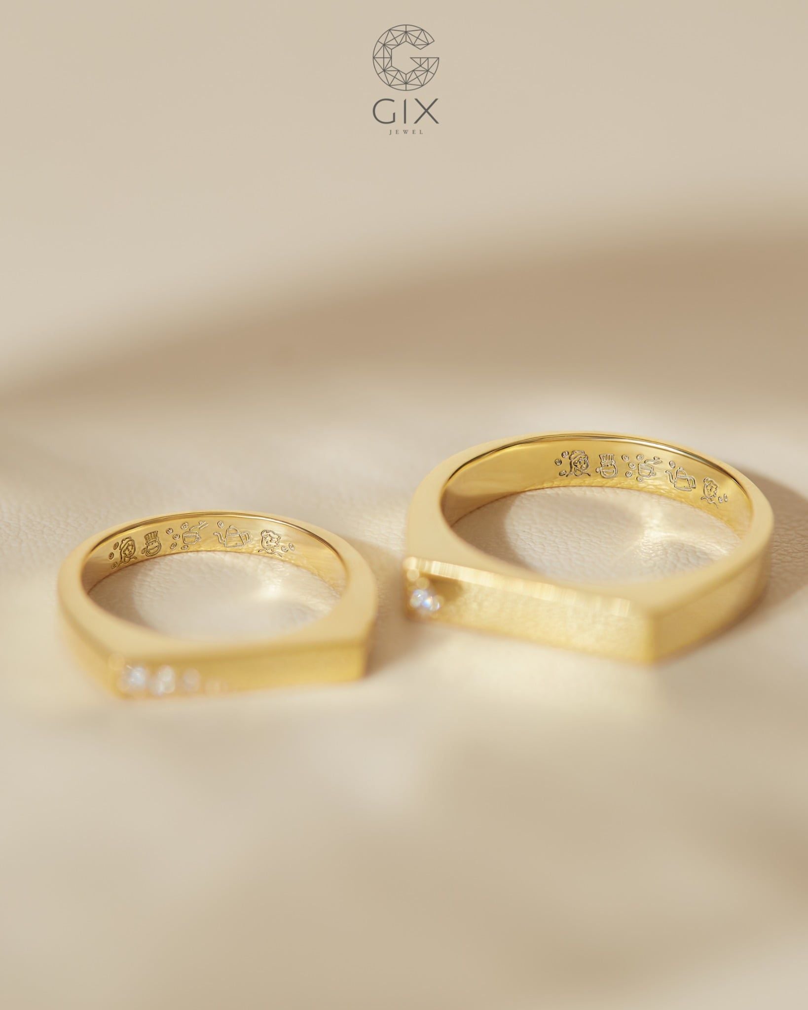  Nhẫn cưới signet thiết kế đính đá khắc tên - GCR25050223 | Gix Jewel 