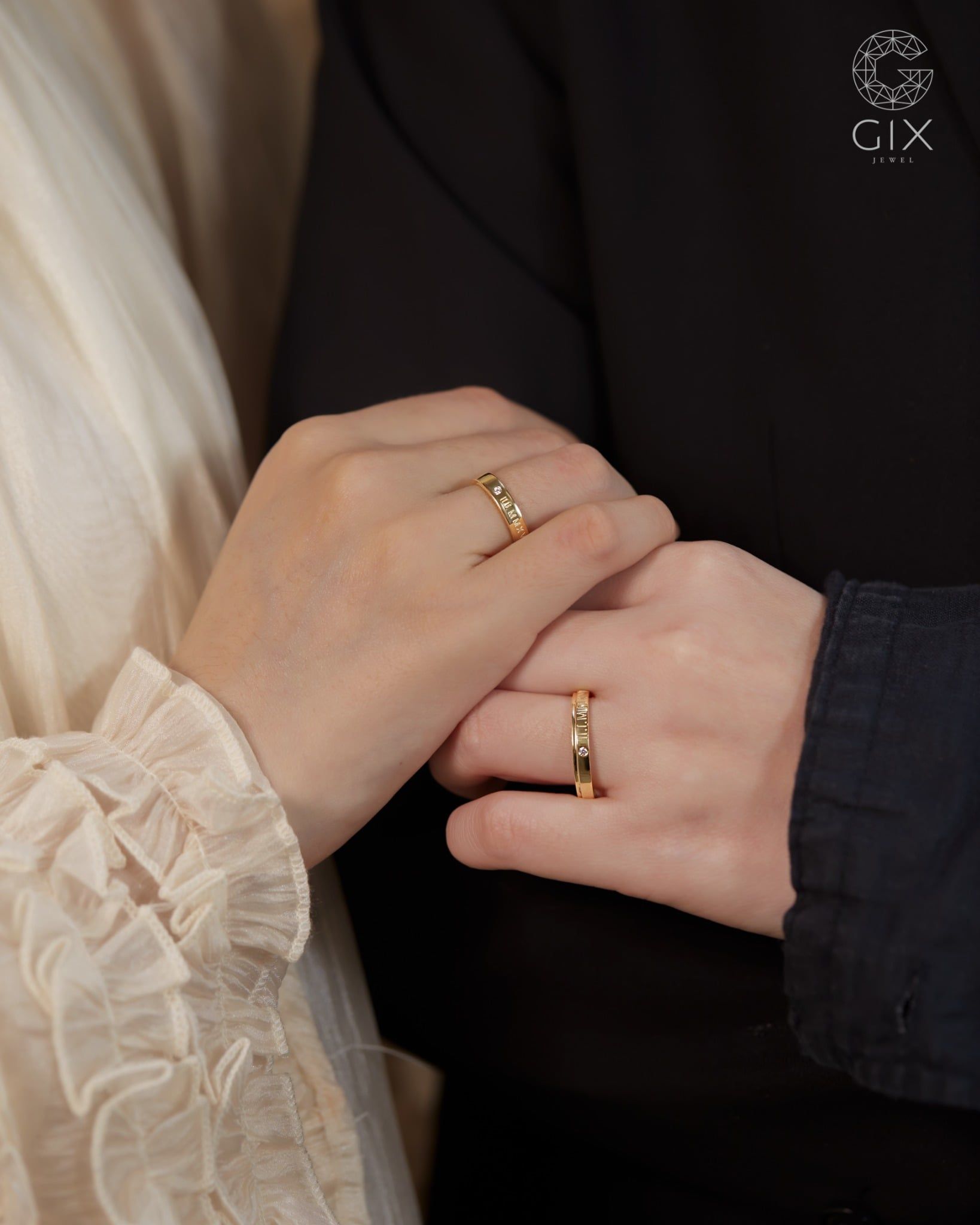  Nhẫn cưới vàng tây thiết kế khắc số la mã - GCR25050224 | Gix Jewel 