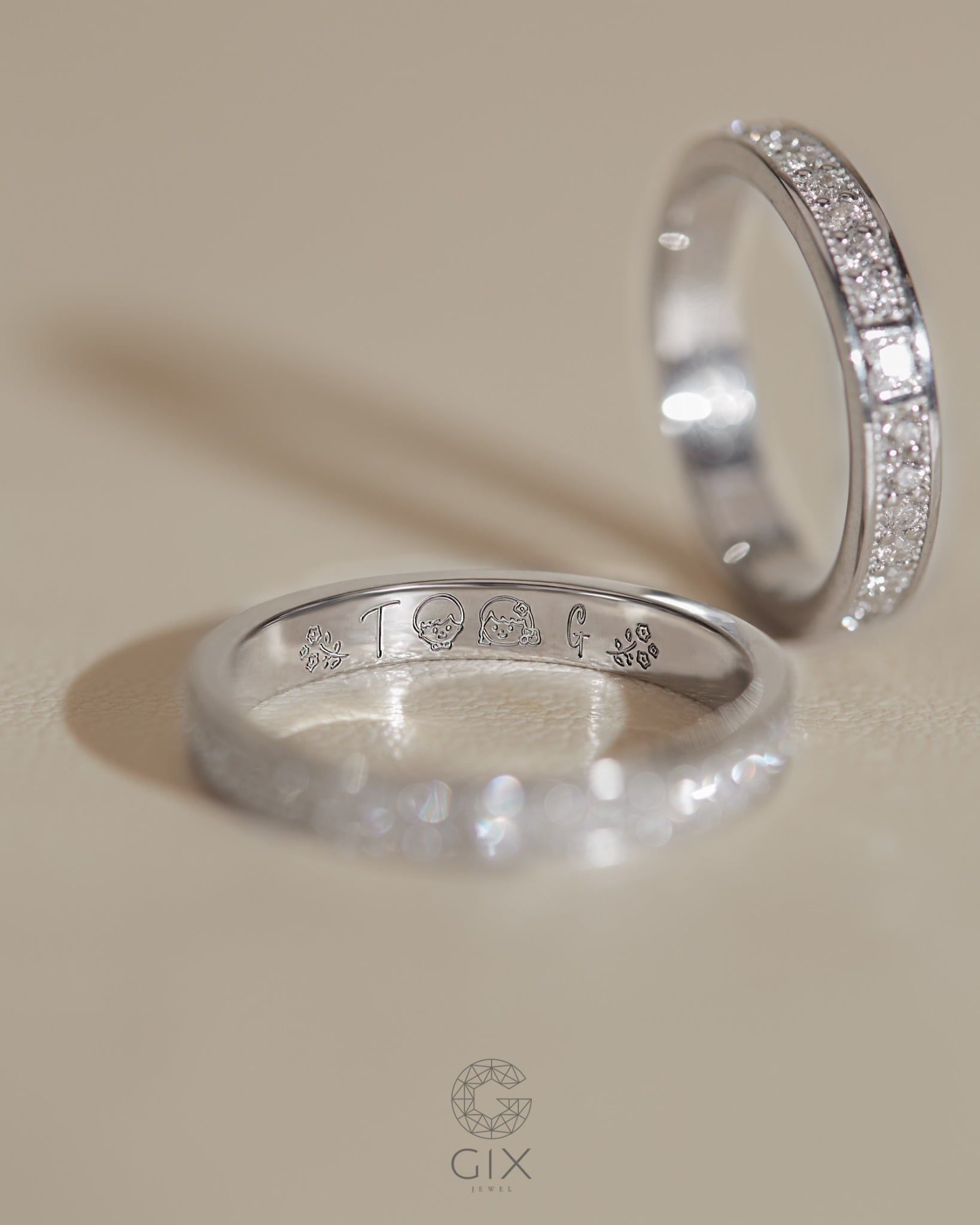  Nhẫn cưới vàng 14k thiết kế đính tấm full vòng - GCR25050206 | Gix Jewel 