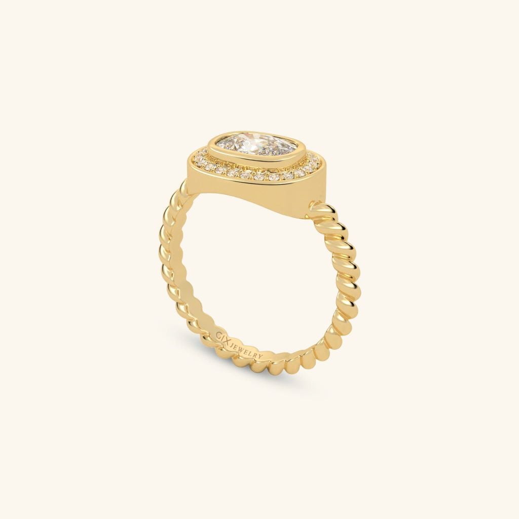 Nhẫn nữ viền đá oval đai xoắn - GNN25050193 | Gix Jewel