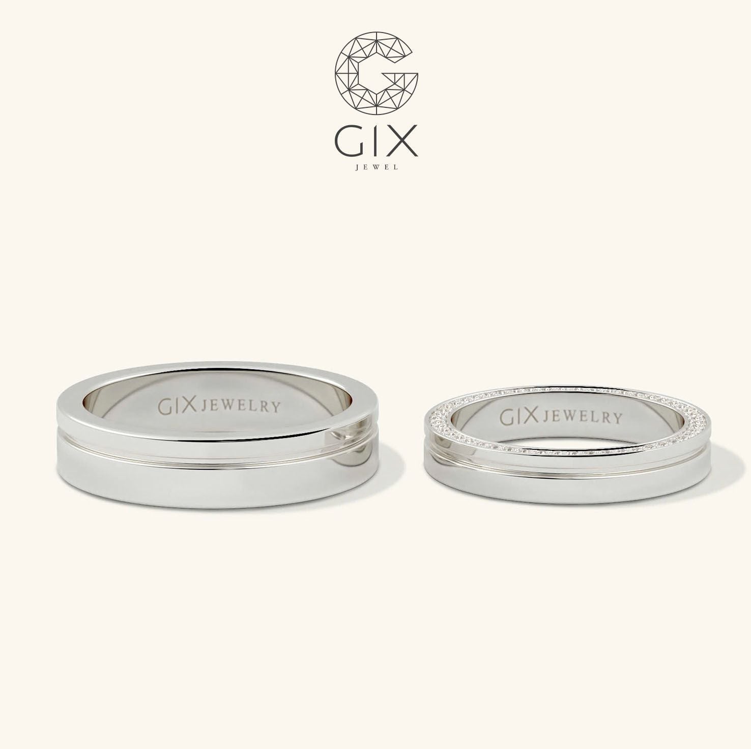  Nhẫn cặp đính đá đơn giản khắc tên Gixjewel - GCR25050080 