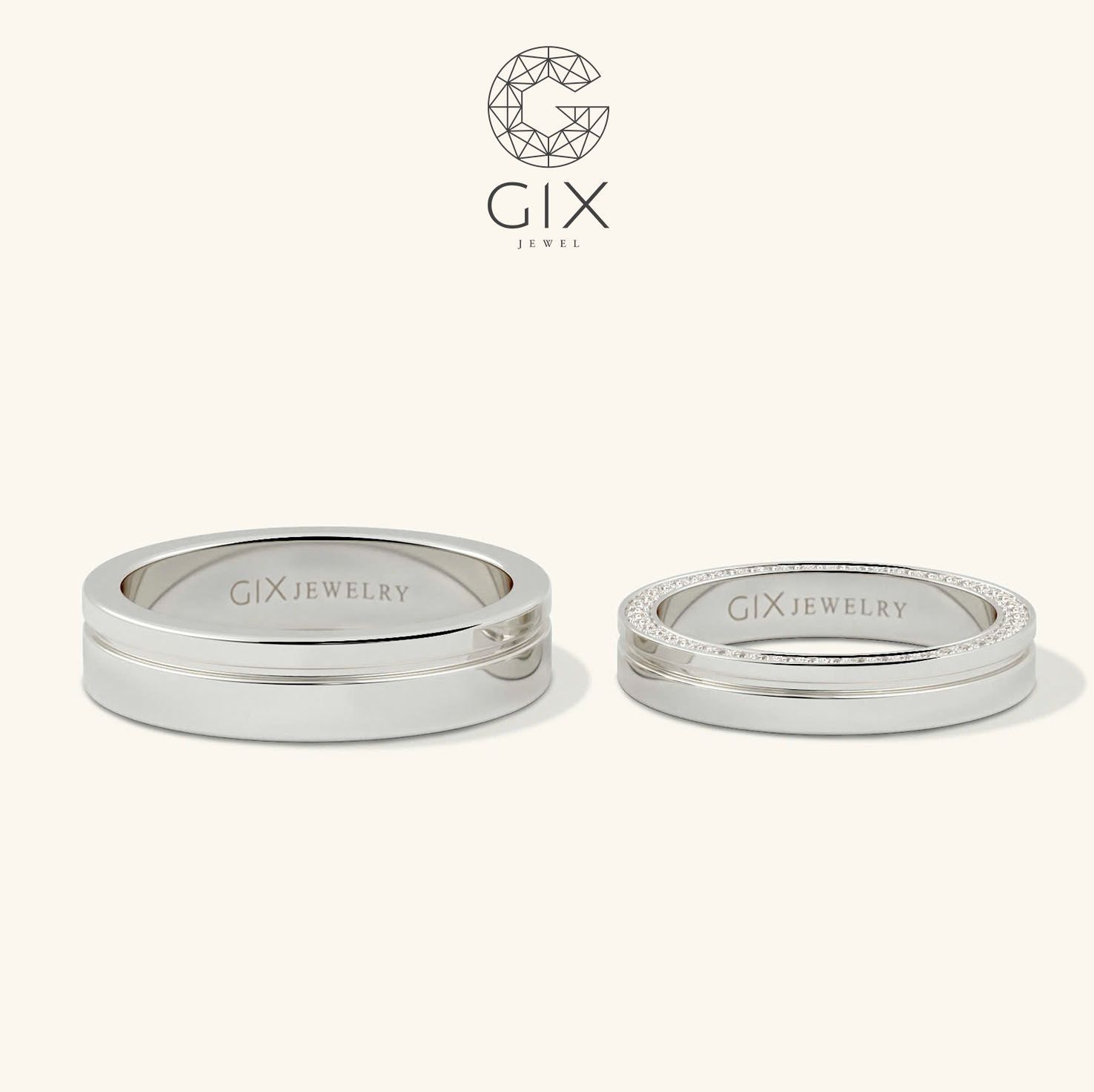  Nhẫn cưới vàng 18k đính đá khắc tên Gixjewel - GCR25050080 