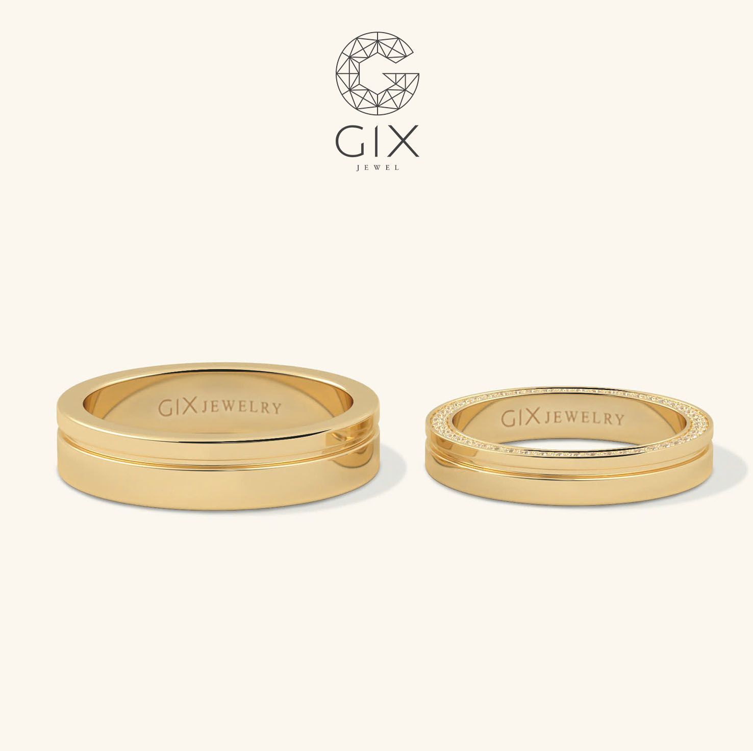  Nhẫn cưới vàng 14k đính đá khắc tên Gixjewel - GCR25050080 