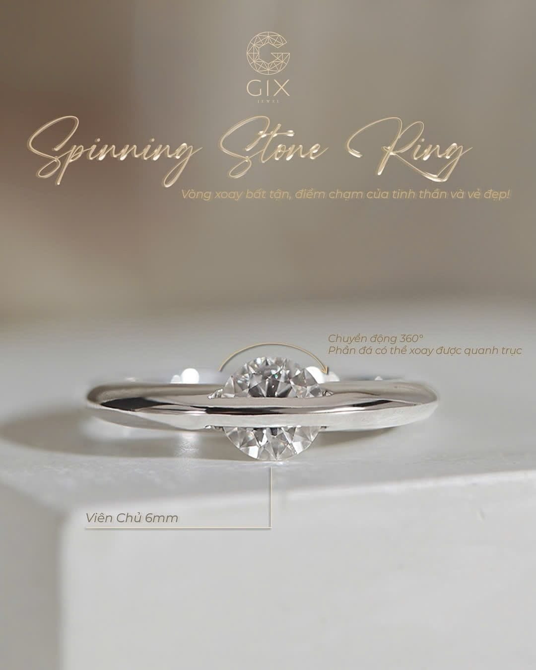  Nhẫn cầu hôn bạc Spinning Stone | Gix Jewel 