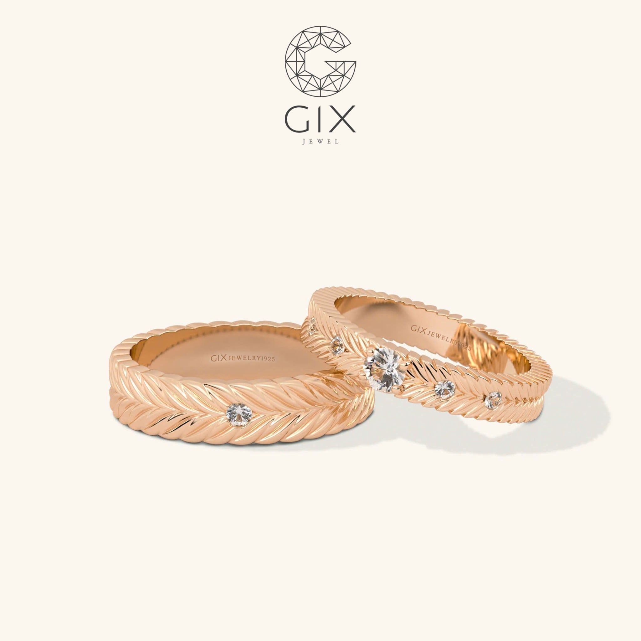  Nhẫn cưới vàng 10k bản vuông khắc hoa văn Gixjewel - GCR25050088 