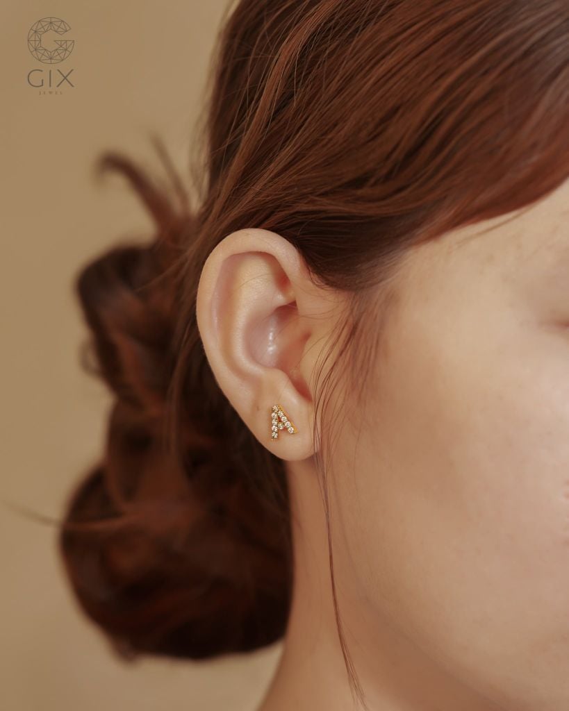  Bông tai chữ cái theo tên vàng 10k, 18k đính kim cương | Gix Jewel 