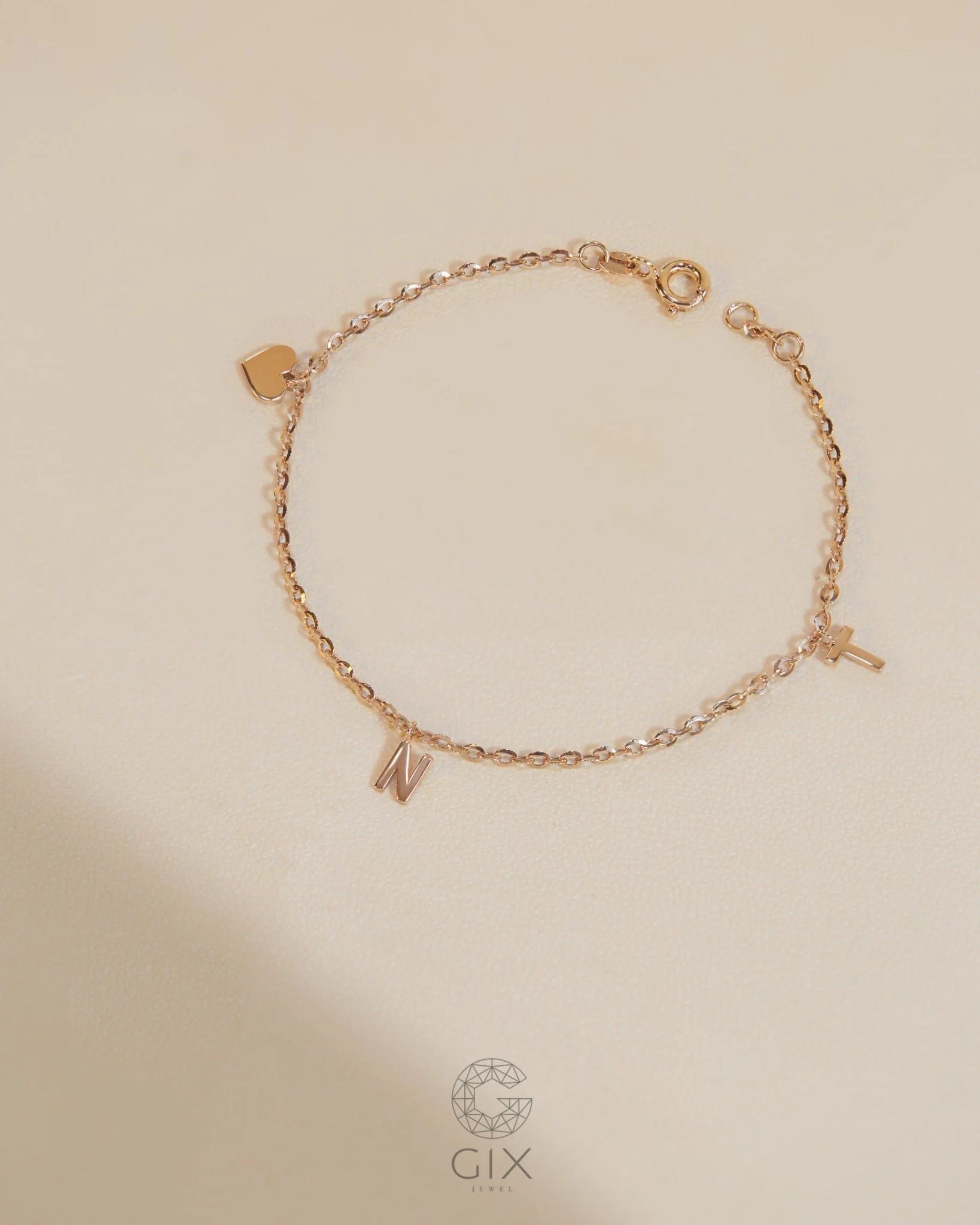  [CÓ SẴN] Lắc tay 3 kí tự vàng hồng 18k - 16cm 