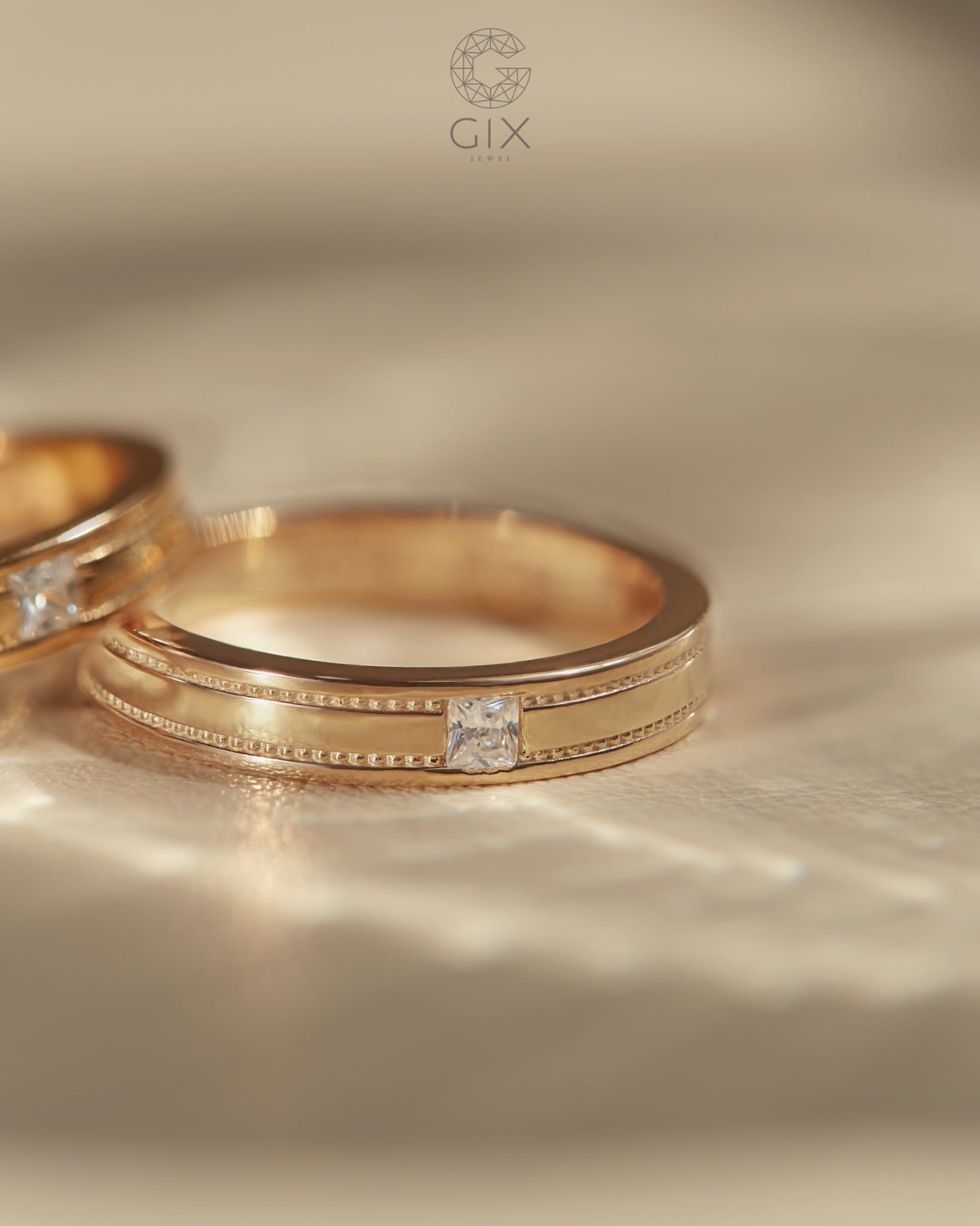  Nhẫn cưới vàng 18k thiết kế đính đá baguette - GCR25050220 | Gix Jewel 