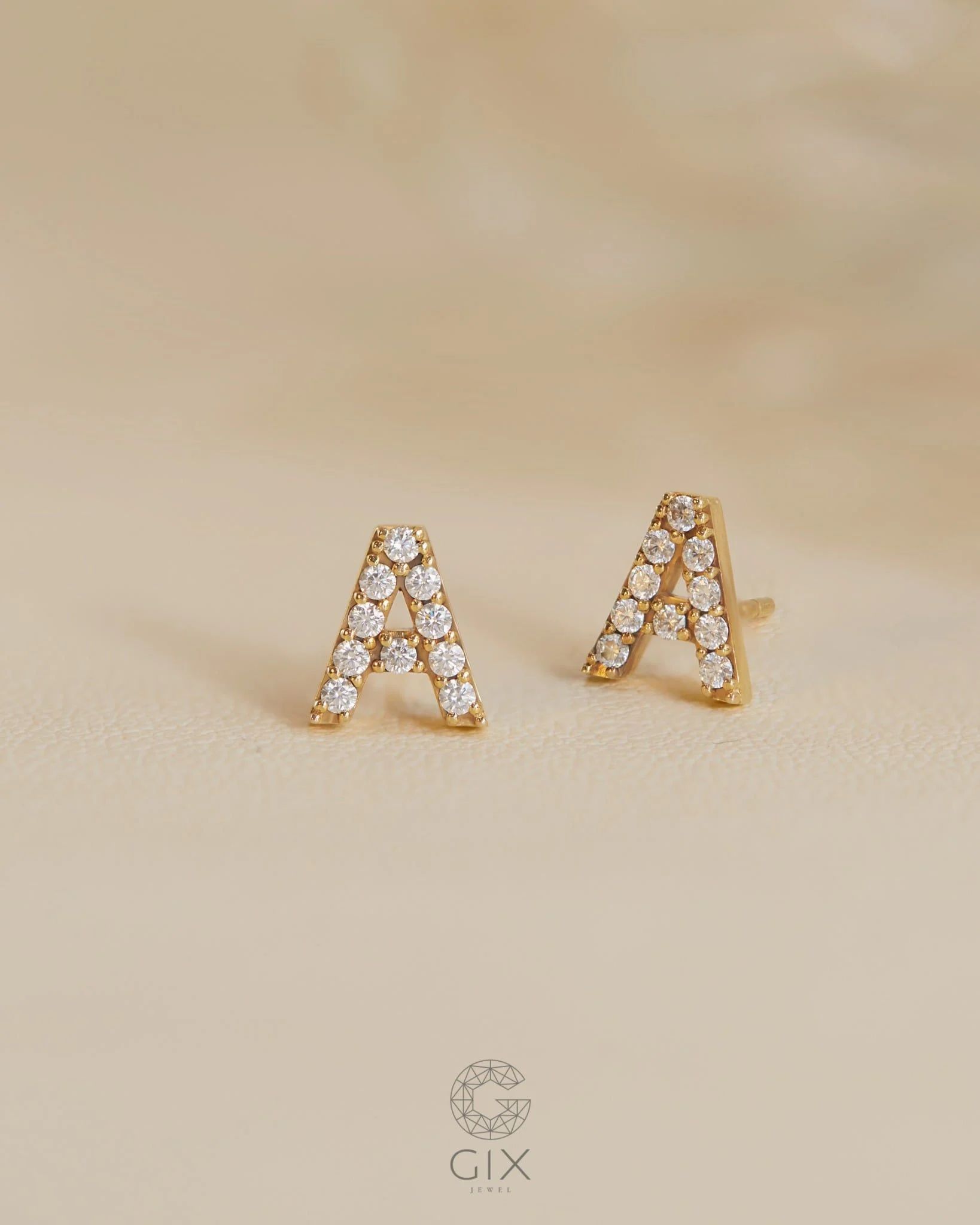  [CÓ SẴN] Bông tai moissanite chữ A vàng vàng 14k - GBT25050128 