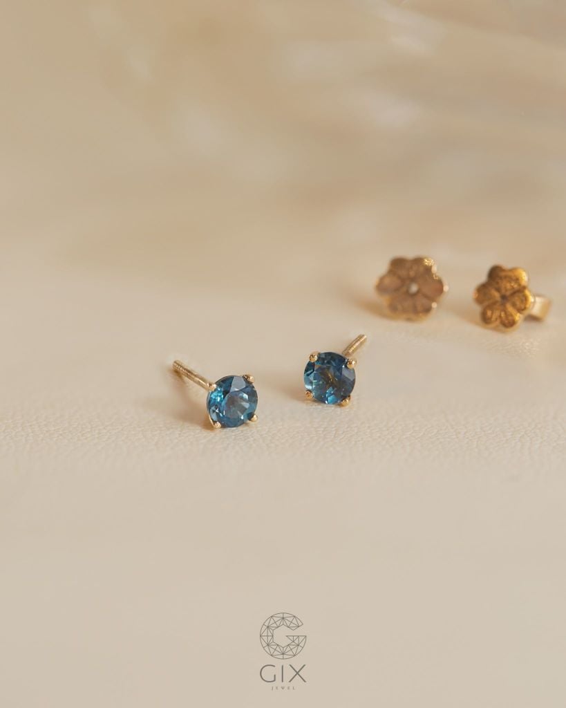  Bông tai dáng nụ đính đá màu birthstone bạc 925 & vàng 10k, 14k, 18k | Gix Jewel 