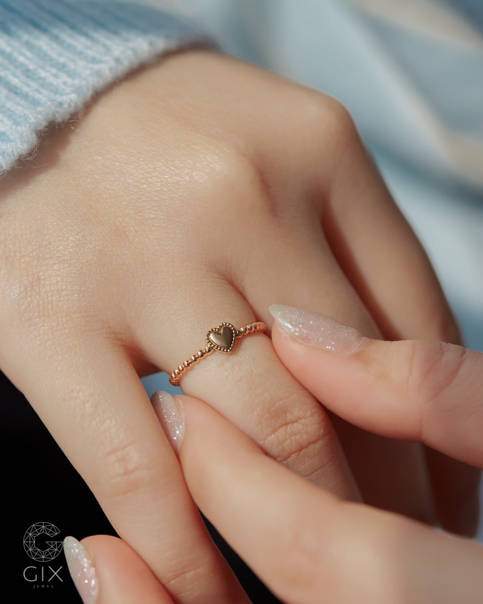  Nhẫn trái tim đai bi mảnh vàng tây cho nữ - Petite Amour | Gix Jewel 