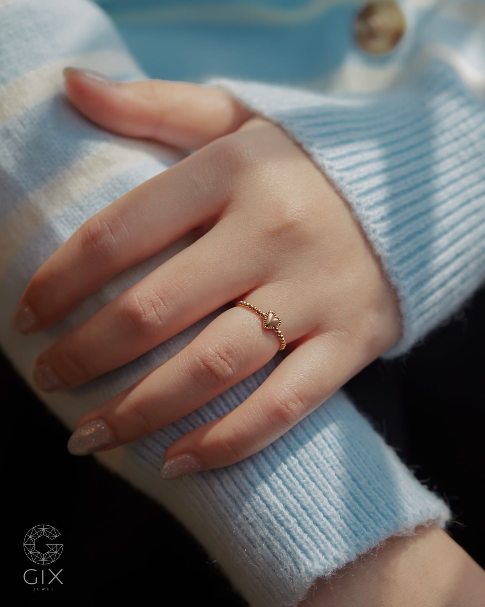  Nhẫn trái tim đai bi mảnh vàng tây cho nữ - Petite Amour | Gix Jewel 