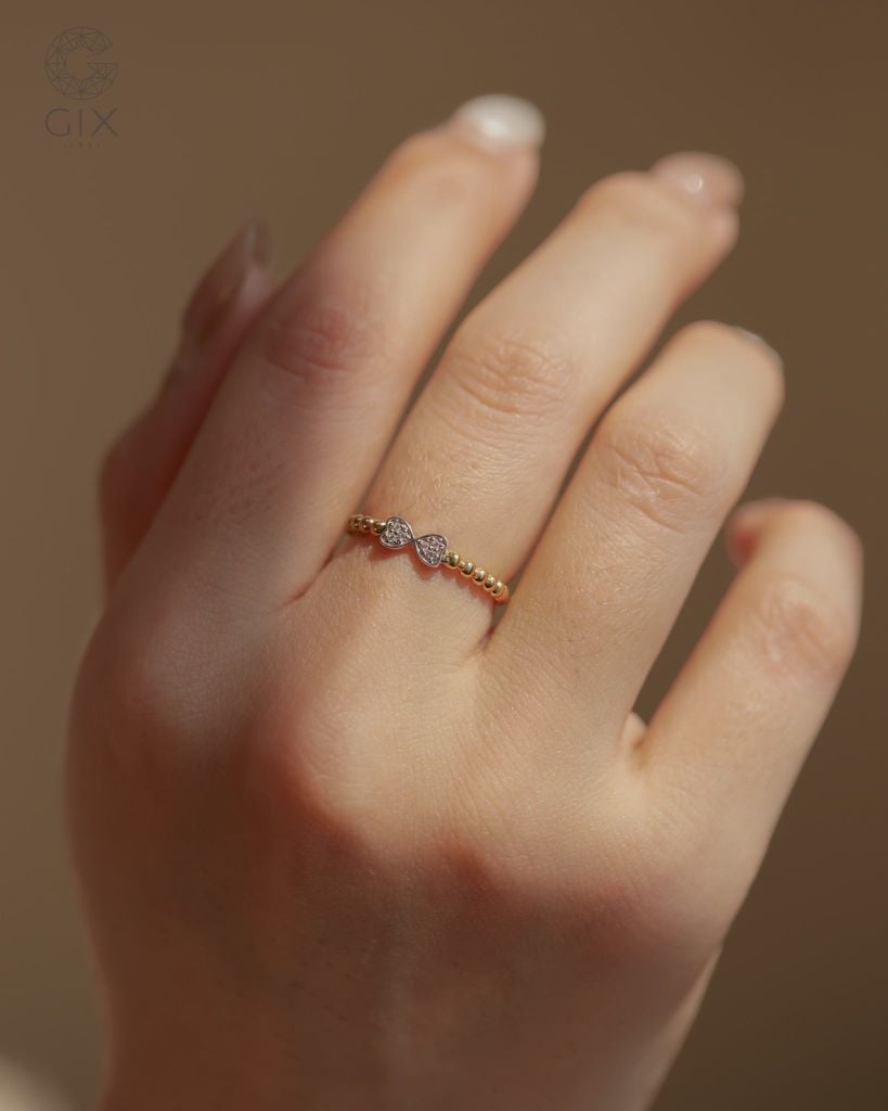  Nhẫn vàng 14K nữ đai bi tròn hình nơ xinh | Gix Jewel 