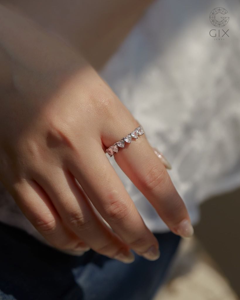  Nhẫn kim cương nữ đá trái tim đính full vòng sang trọng | Gix Jewel 