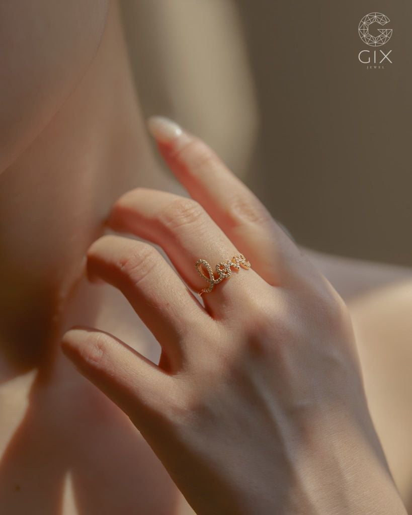  Nhẫn chữ love vàng 14k nữ đẹp đính đá | Gix Jewel 