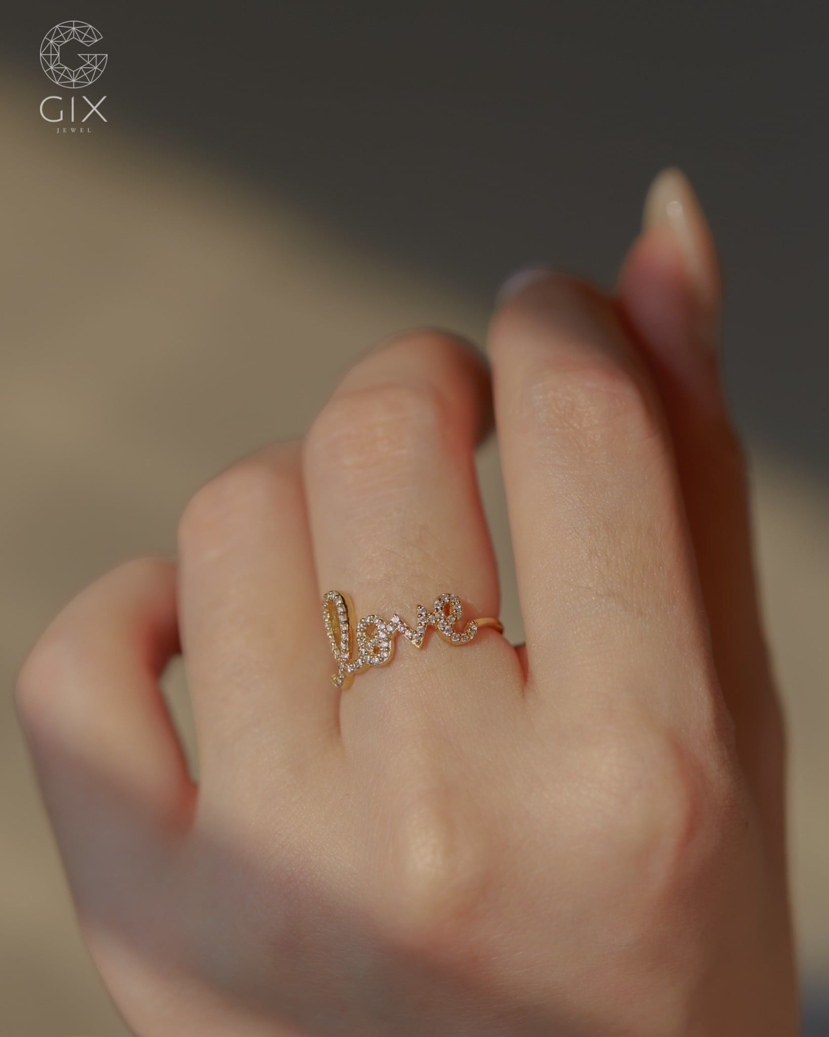  Nhẫn chữ love vàng 14k nữ đẹp đính đá | Gix Jewel 