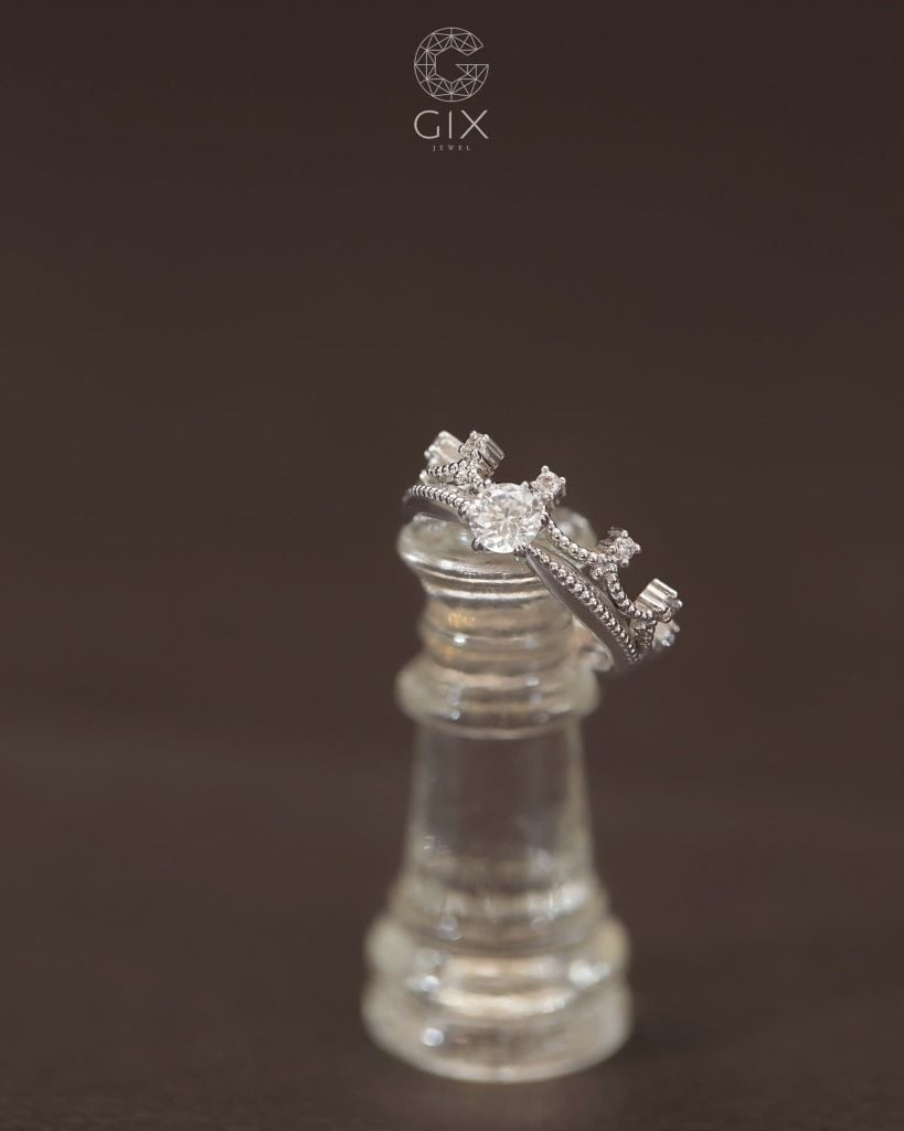  Nhẫn vương miện vàng trắng kim cương tấm ghép set layer | Gix Jewel 