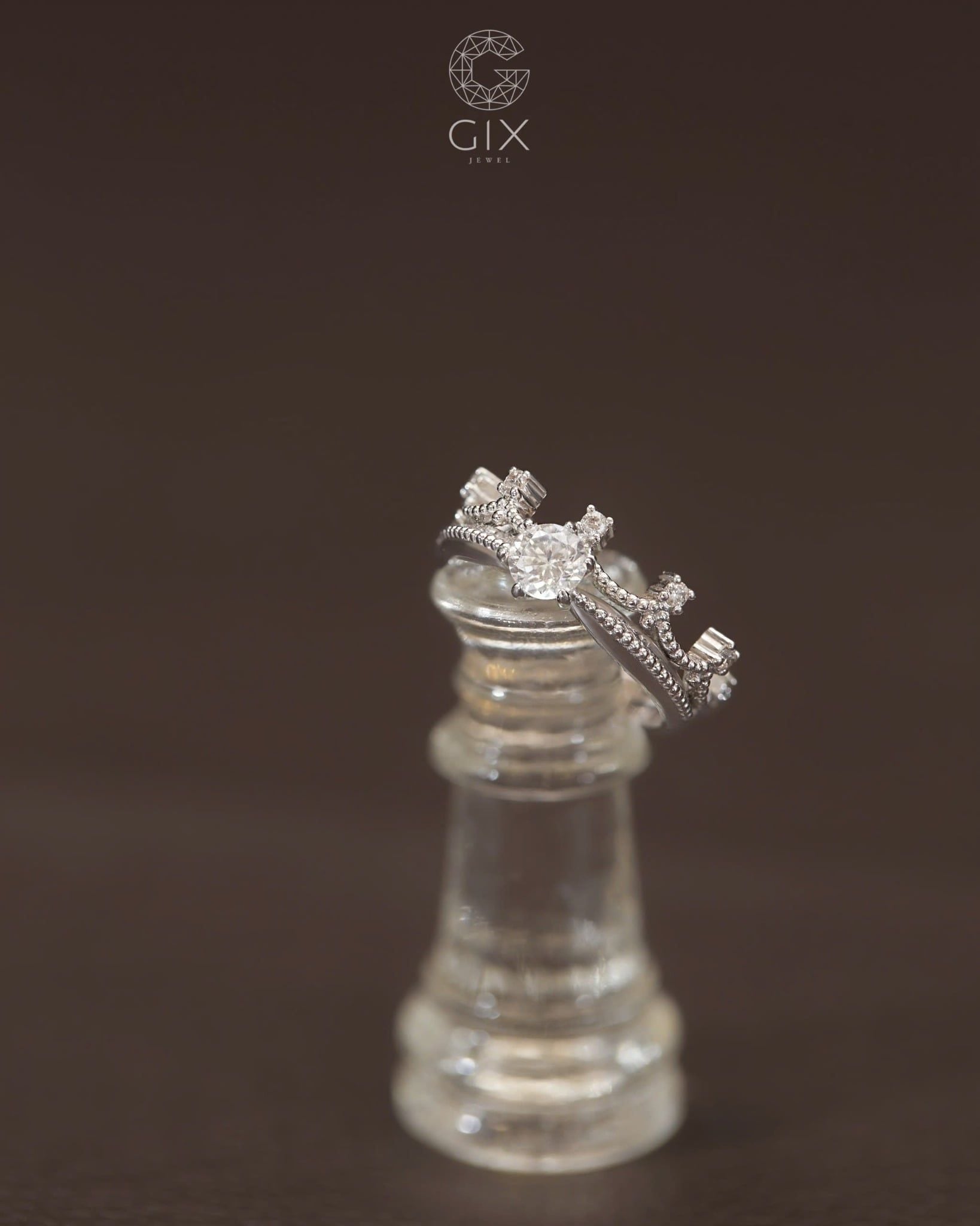  Nhẫn vương miện vàng trắng kim cương tấm ghép set layer | Gix Jewel 