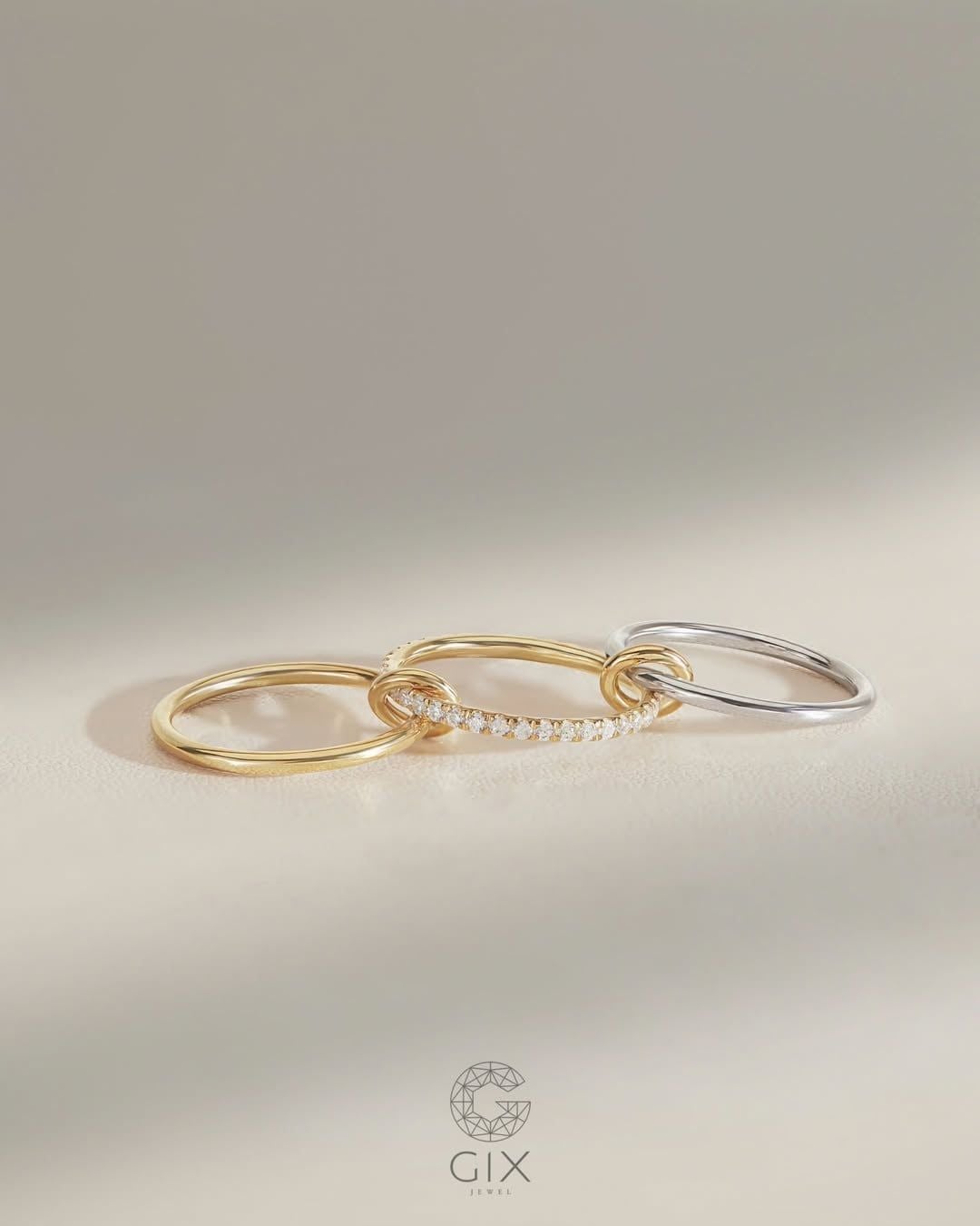  Nhẫn nữ vàng 18k & bạc đẹp xếp chồng nhiều lớp - Trinity Ring | Gix Jewel 