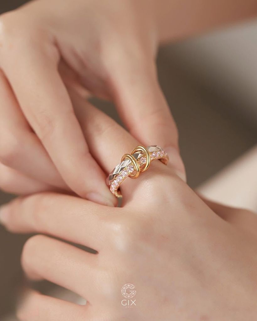  Nhẫn nữ vàng tây 18k & bạc đẹp xếp chồng nhiều lớp - Dual Essence | Gix Jewel 