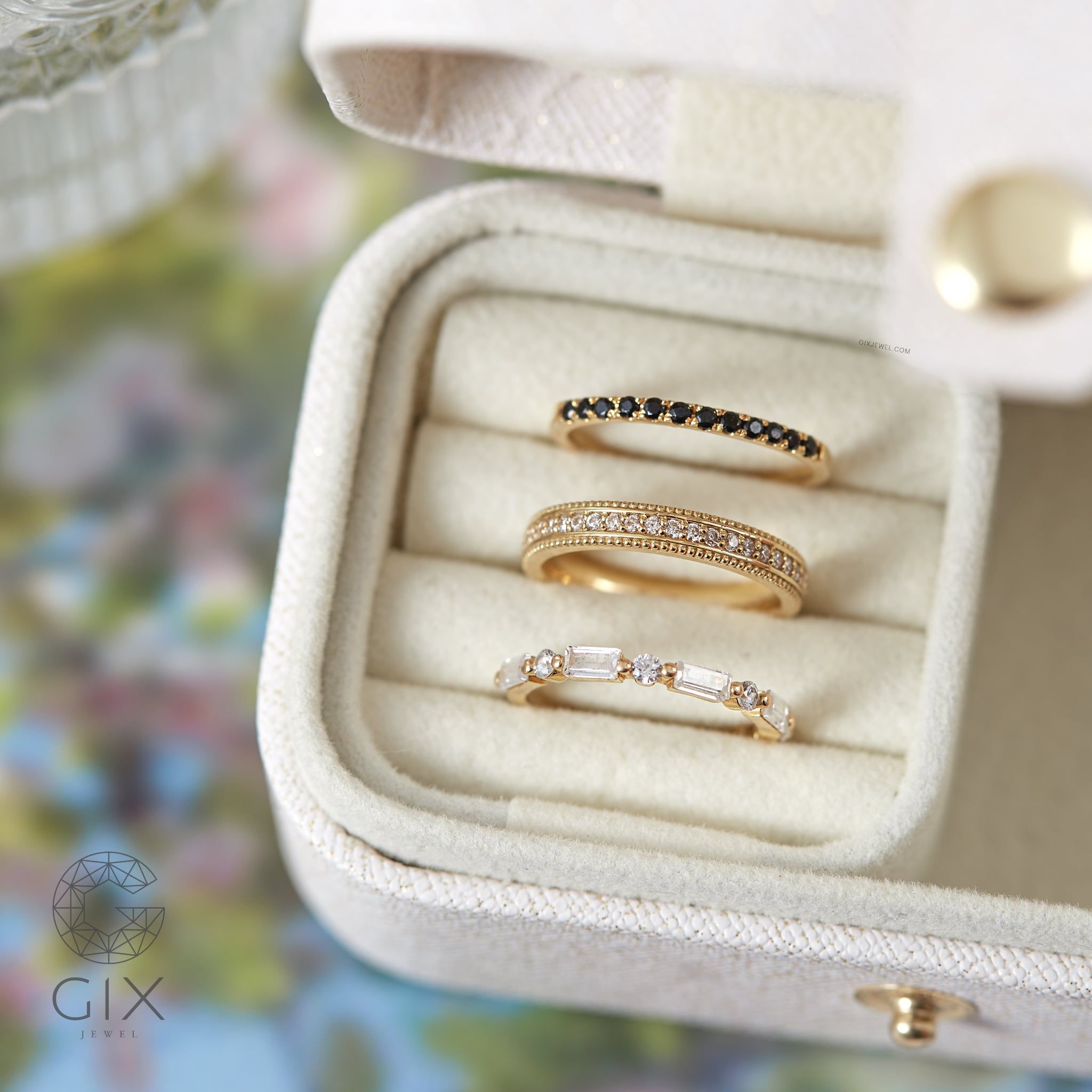  [CÓ SẴN] Nhẫn vàng 14k bản vuông line bi nửa hàng đá - ni 10 