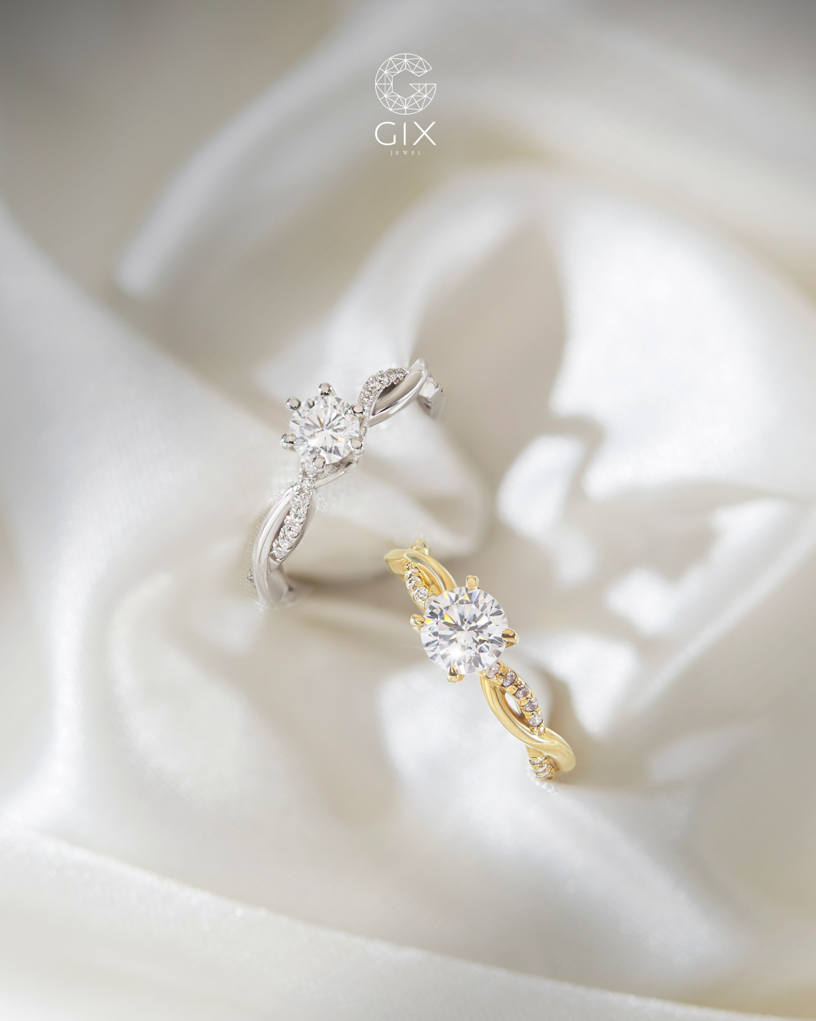  Nhẫn cầu hôn vàng tây 18k đính kim cương - Twisted Vow | Gix Jewel 