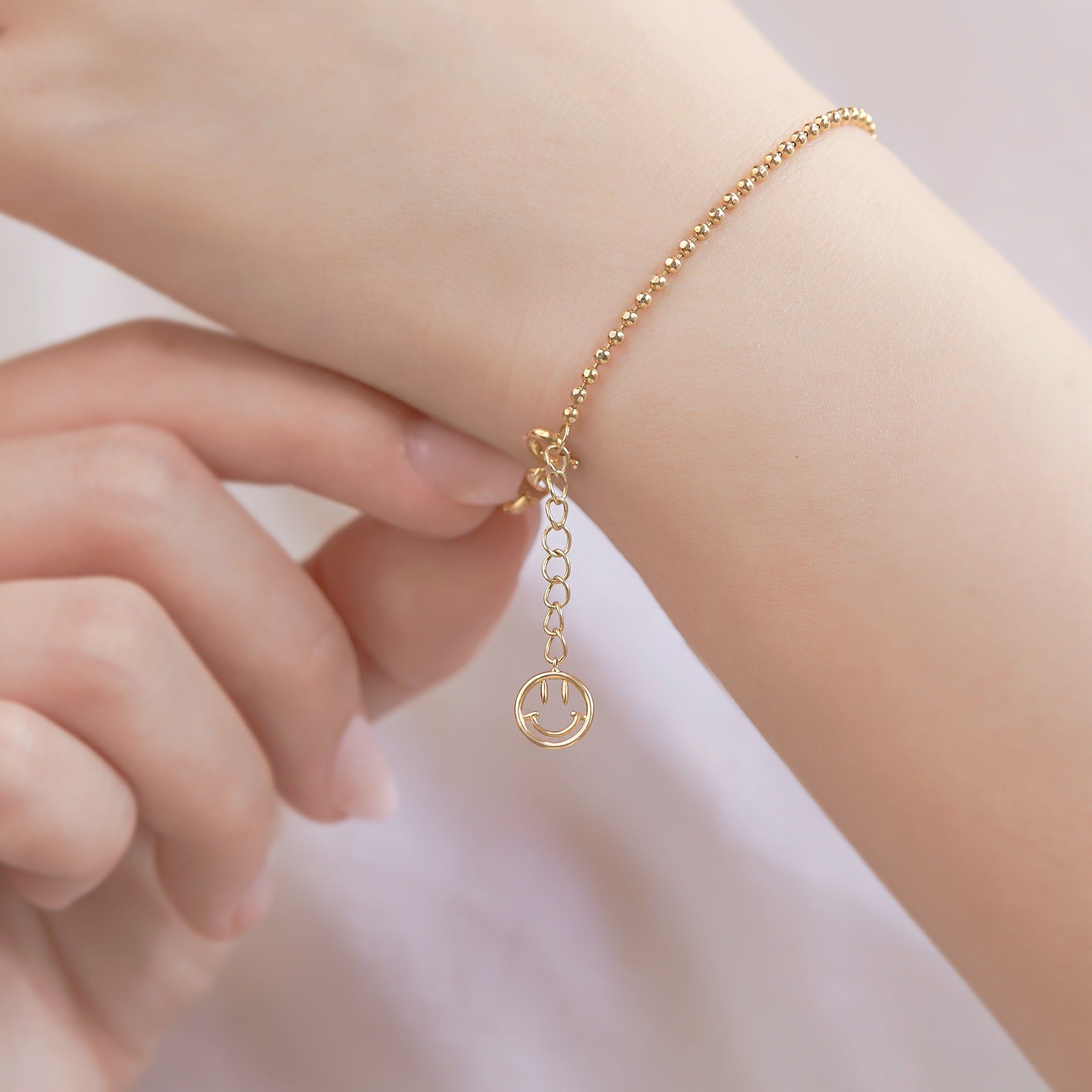  Lắc tay bi nữ vàng 18k bạc đẹp gắn charm mặt cười nhỏ xinh Gix 