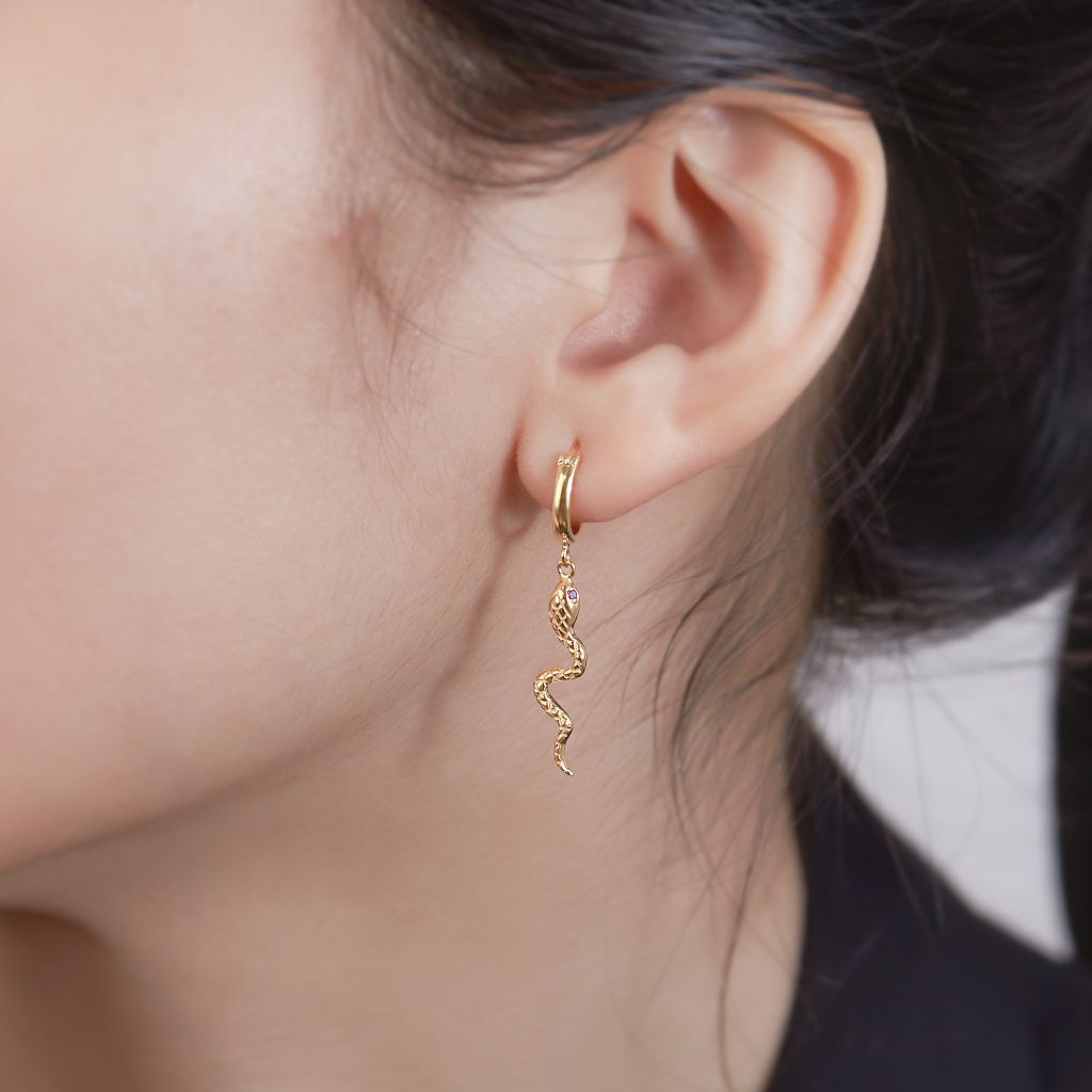  Bông tai vàng nữ 18k bạc cao cấp khoen tròn tòn ten đẹp hình con rắn Gixjewelry 