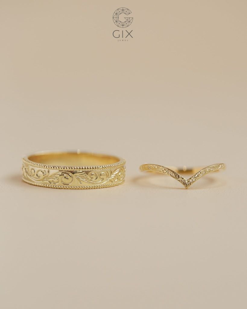  Nhẫn cưới vàng tây thiết kế họa tiết cổ điển - GCR25050324 | Gix Jewel 